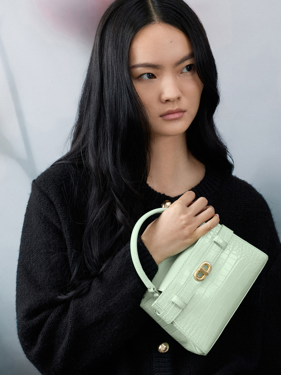 Aubrielle オブリエル クロックエフェクトトップハンドルバッグ, ミントグリーン, hi-res