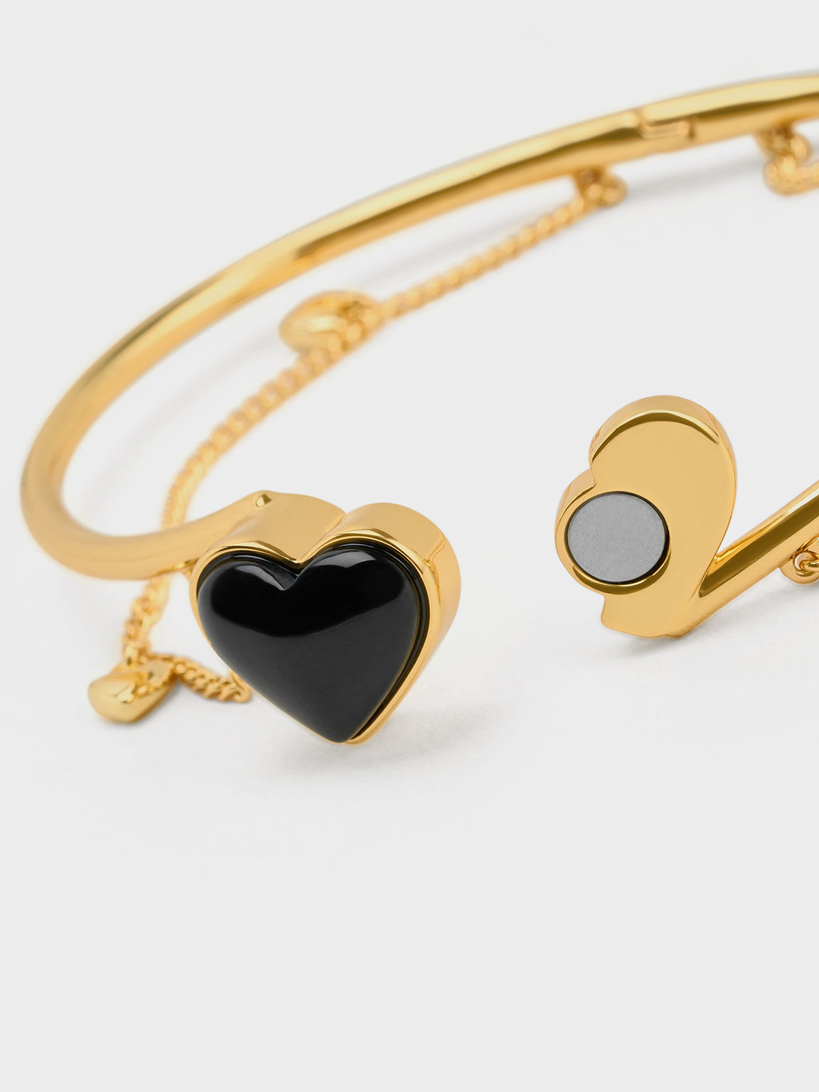 ハートストーン チェーンリンクブレスレット, ブラック, hi-res