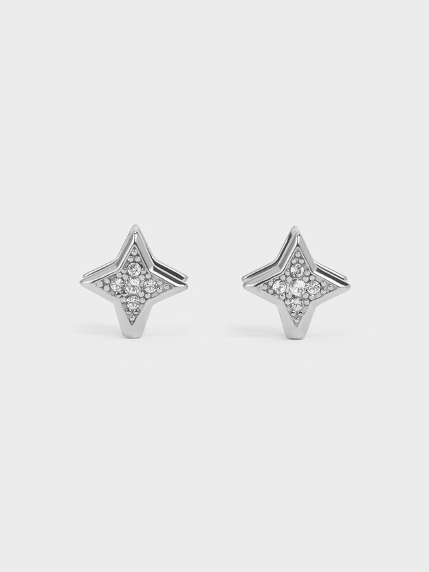 Everest エベレスト スターダストクリスタルピアス, シルバー, hi-res