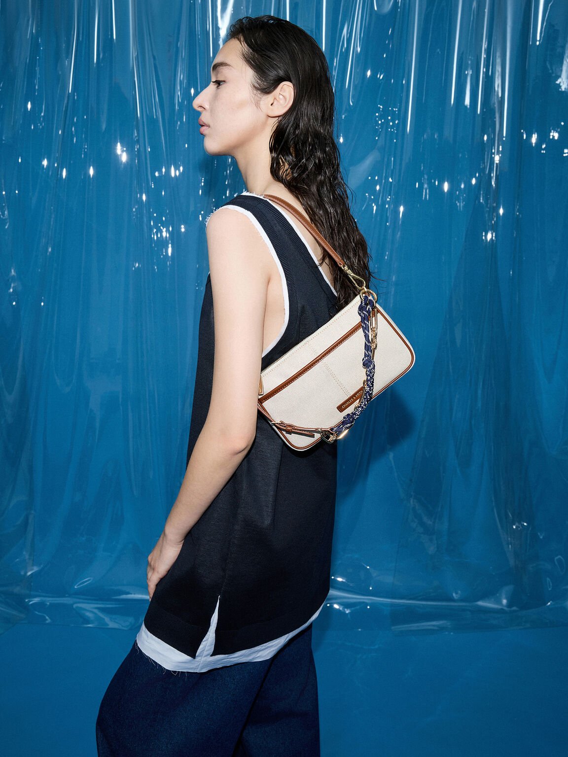 Addison アディソン キャンバスノットロープショルダーバッグ, トープキャンバス, hi-res