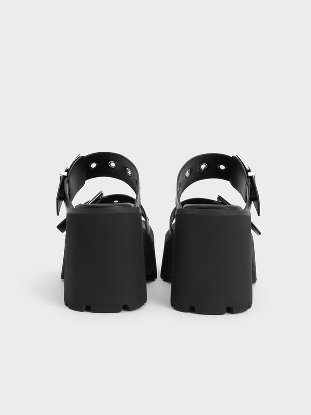 Trill トリル グロメットダブルストラッププラットフォームミュール, ブラック, hi-res