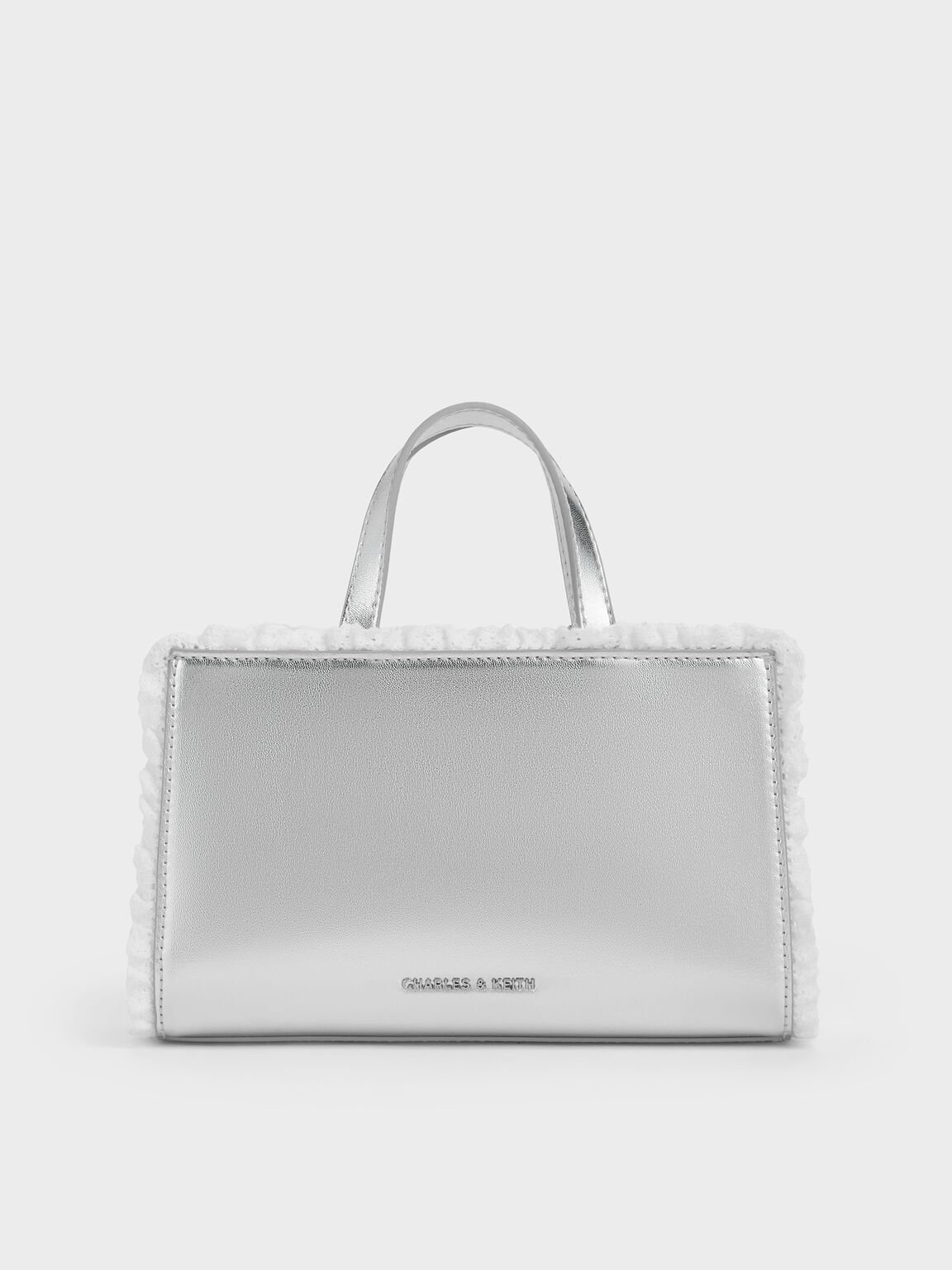 Raina レイナ レーストリム トートバッグ, シルバー, hi-res