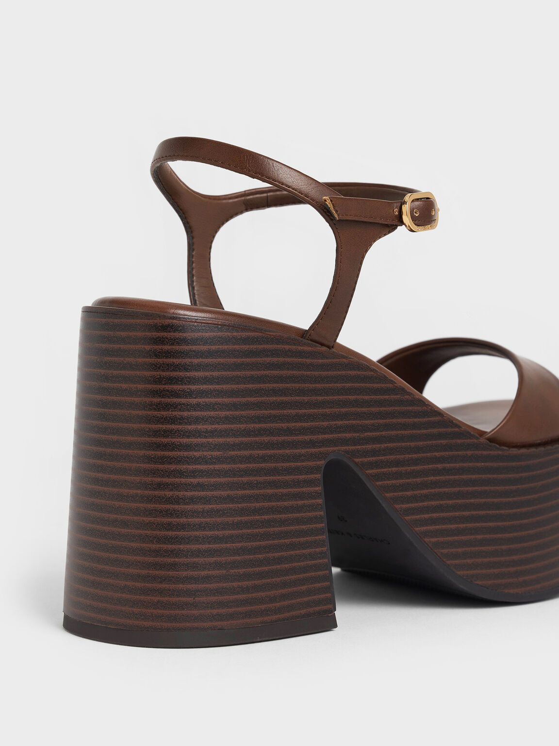 アンクルストラップ プラットフォームサンダル, ブラウン, hi-res