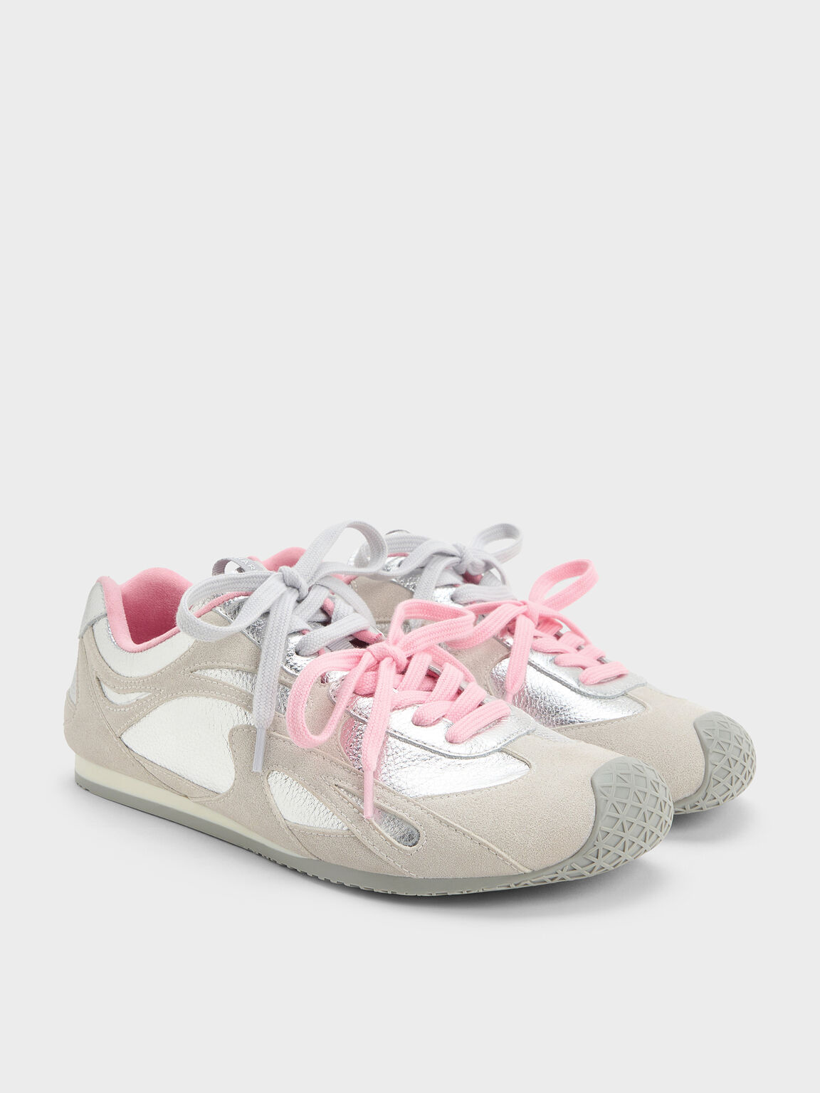 ダブルレース スニーカー, シルバー, hi-res