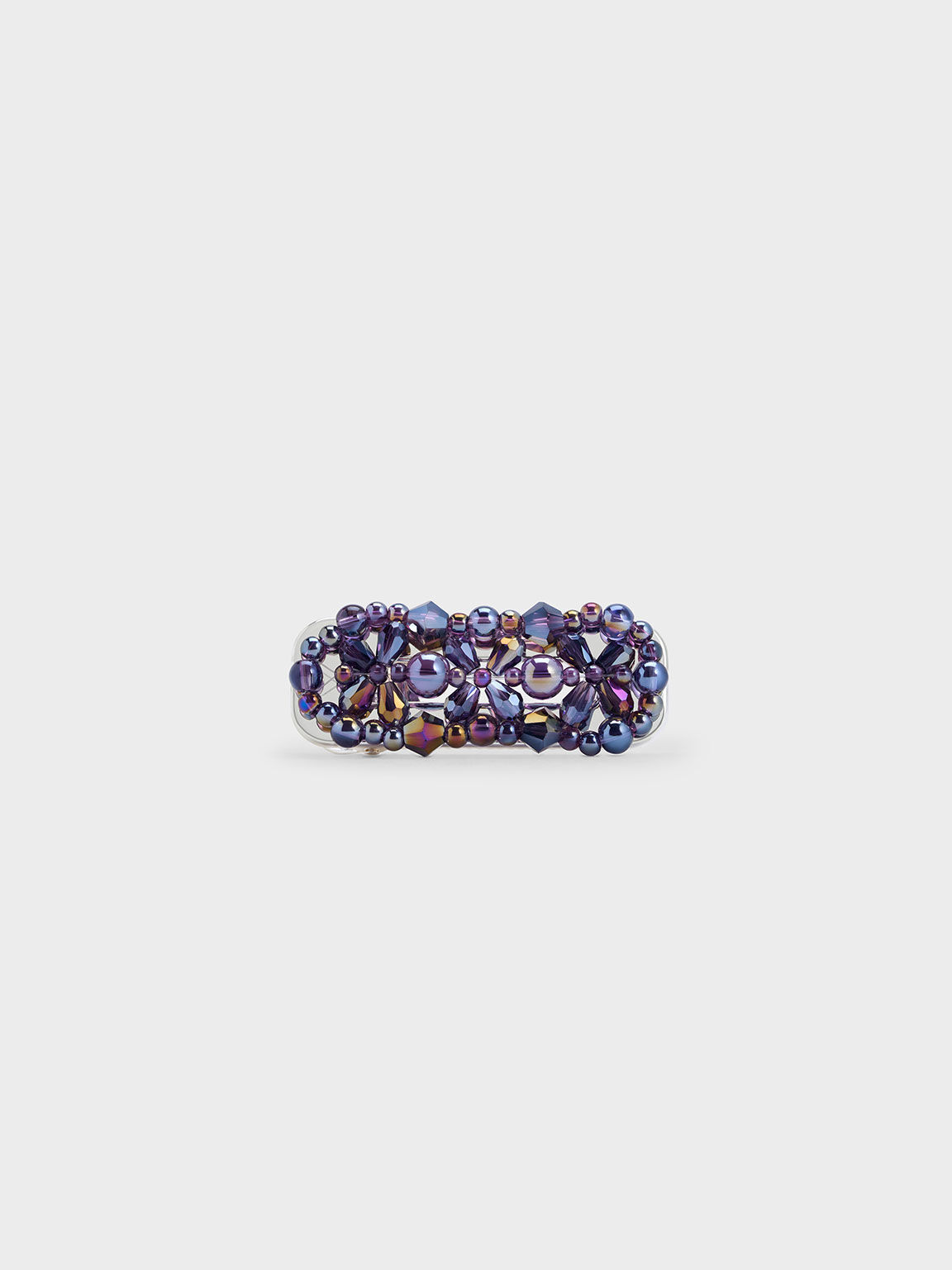 ビーズド ヘアクリップ, シルバー, hi-res