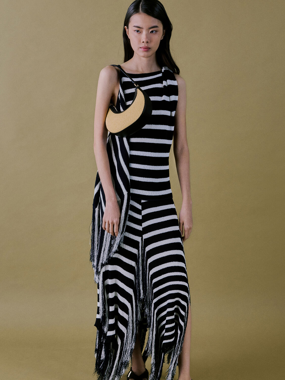 ラフィア&レザー クレセントホーボーバッグ, ニュートラルラフィア, hi-res