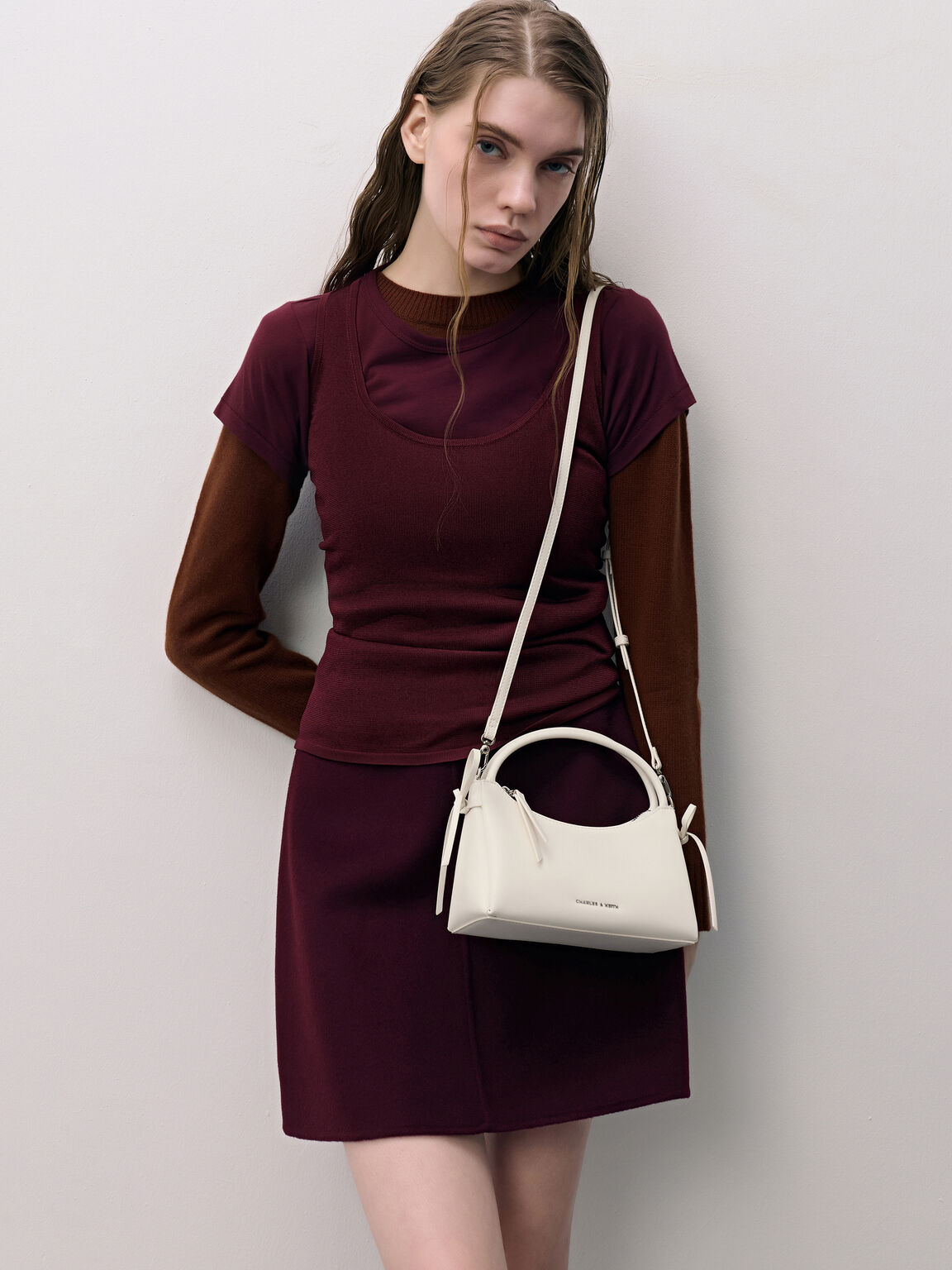 Hazel ヘーゼル ボウトップハンドルバッグ, クリーム, hi-res