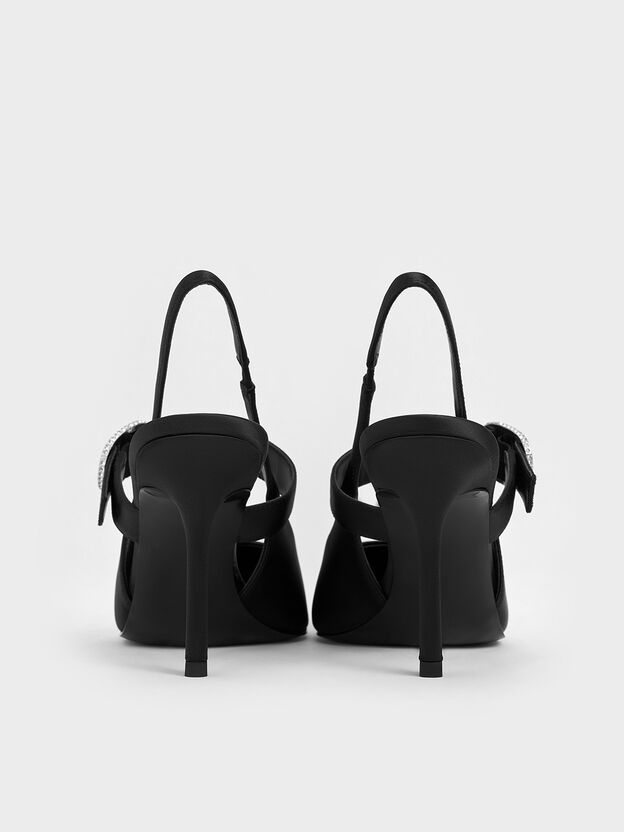 ポリエステル クリスタルバックルポインテッドトゥパンプス, ブラックテクスチャー, hi-res