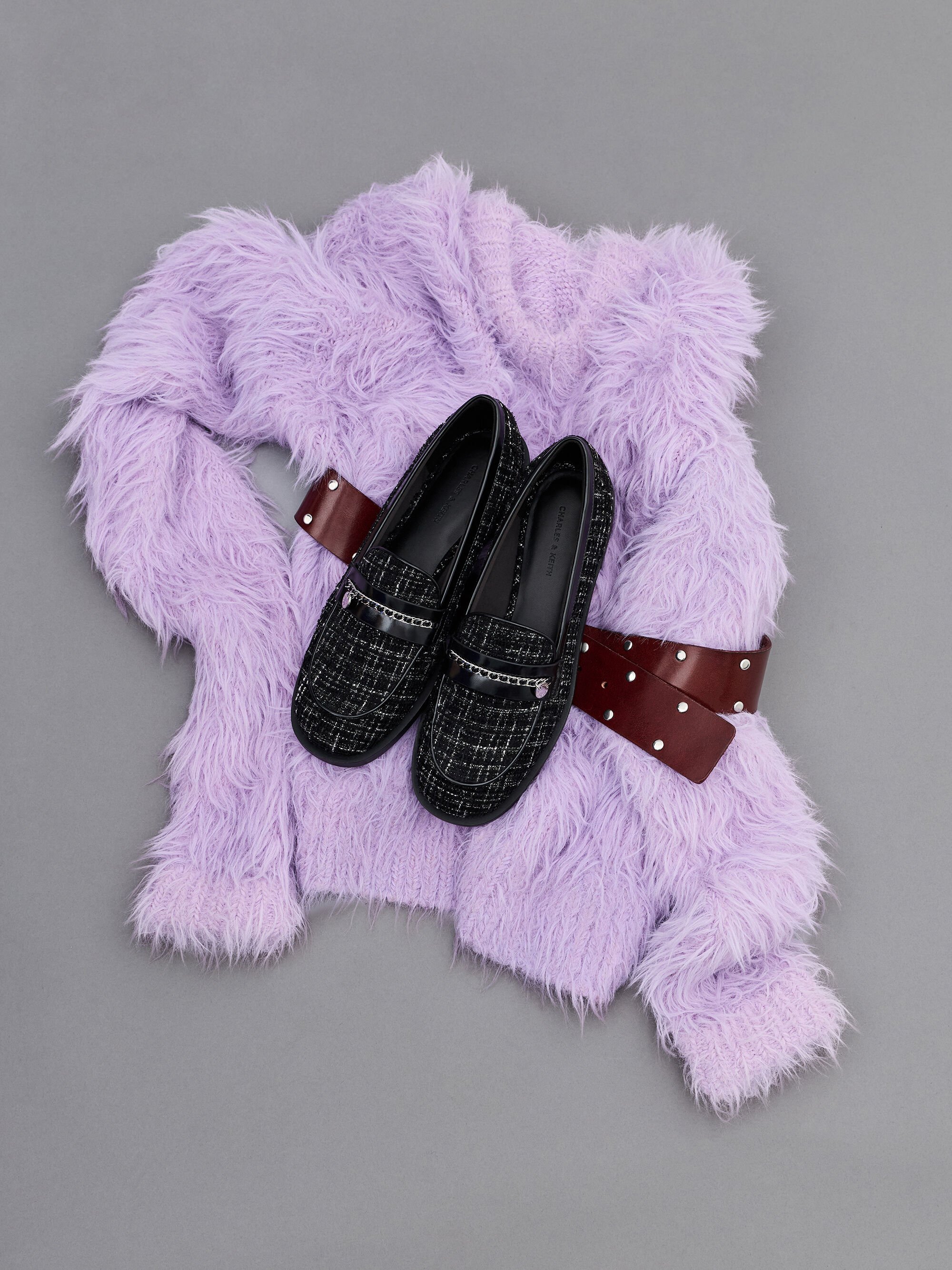 ブレイドチェーン メタリックアクセントローファー - ブラック