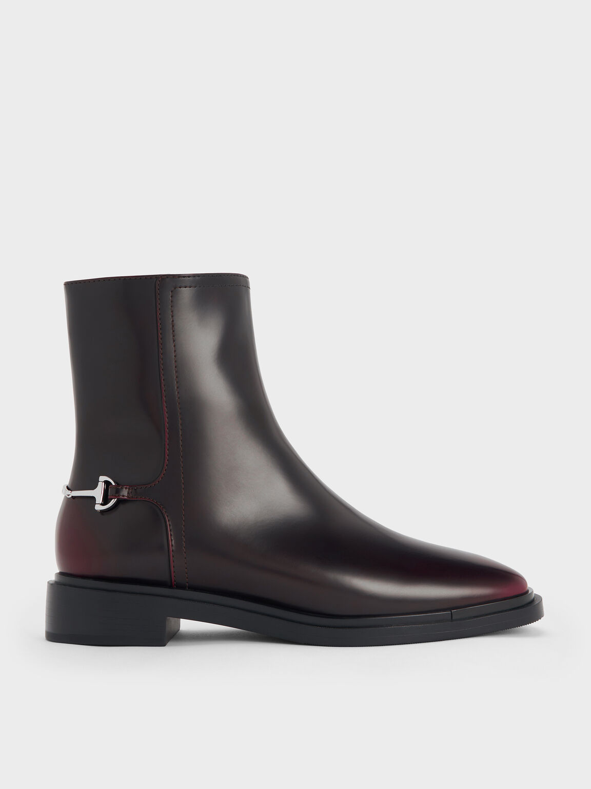 Erinna エリンナ メタリックアクセントアンクルブーツ, バーガンディ, hi-res