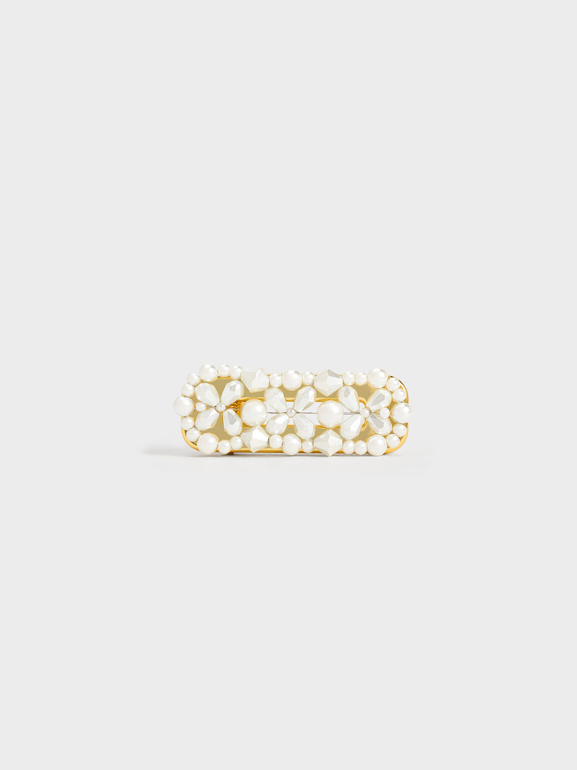 ビーズド ヘアクリップ, パール, hi-res