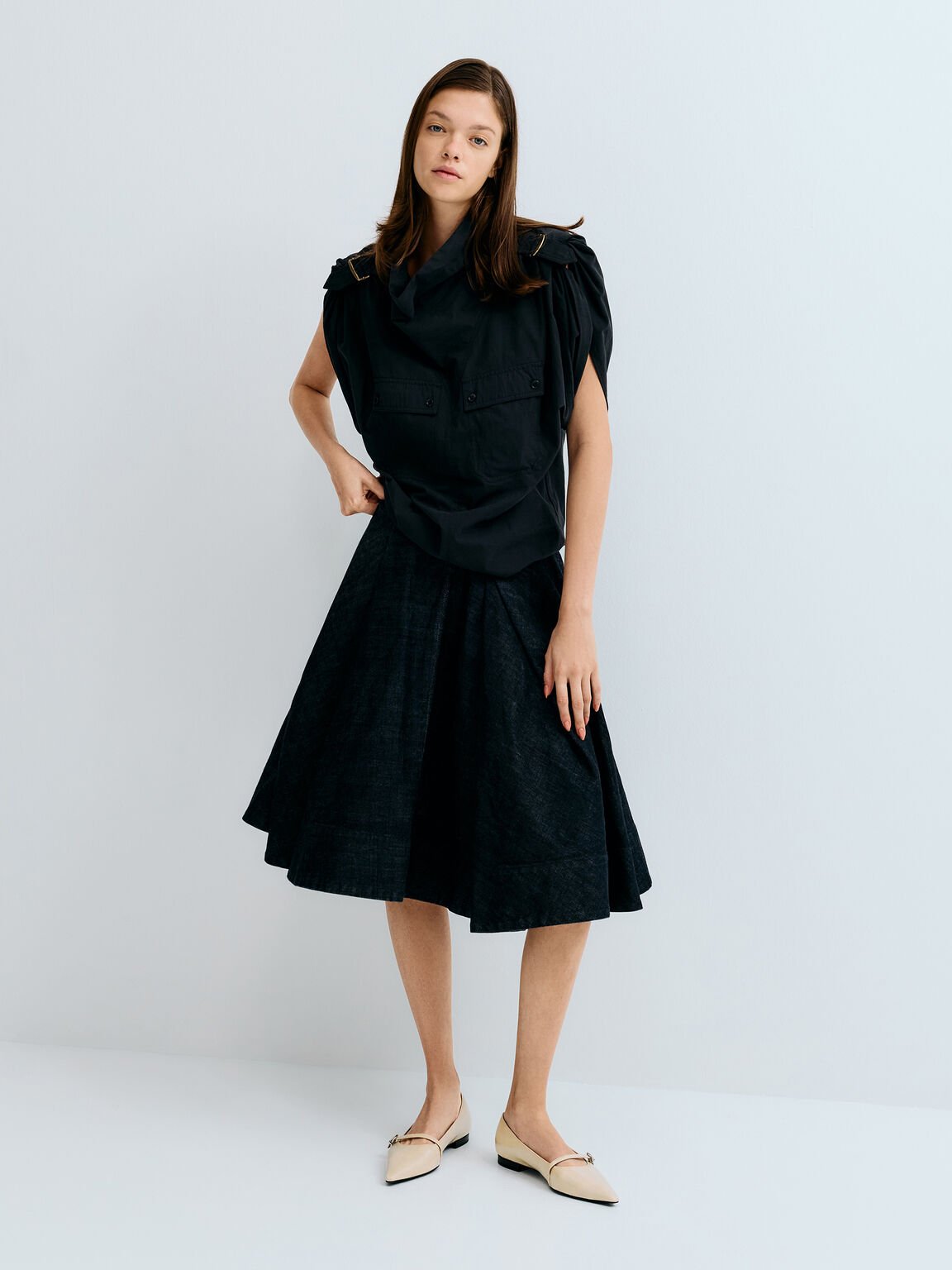 ポインテッドバックルストラップ フラット, ベージュ, hi-res