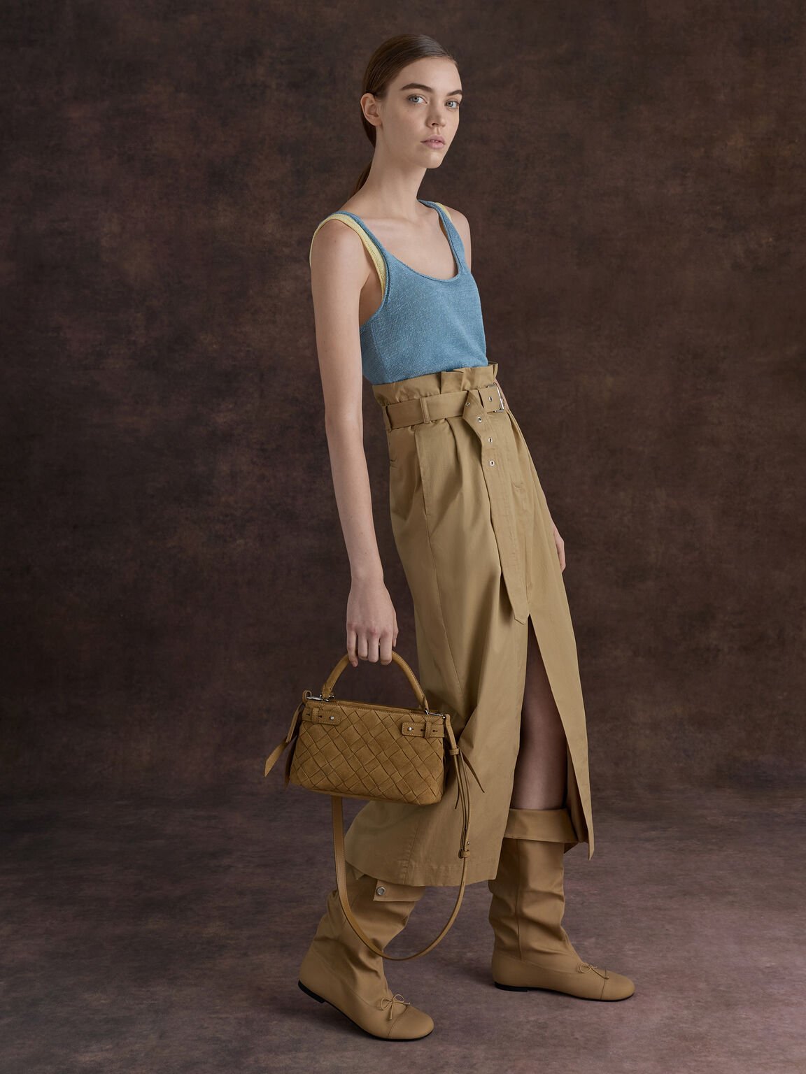 Ivette イヴェット スエードウーブントップハンドルバッグ, サハラサンド, hi-res