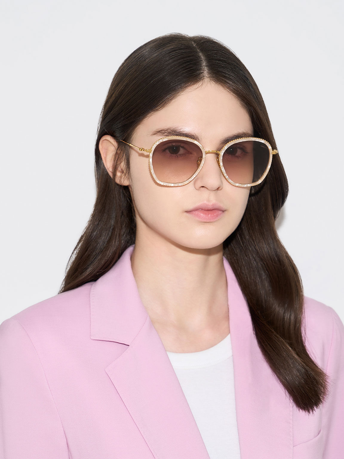 ツイスト メタリックバタフライサングラス, ピーチ, hi-res