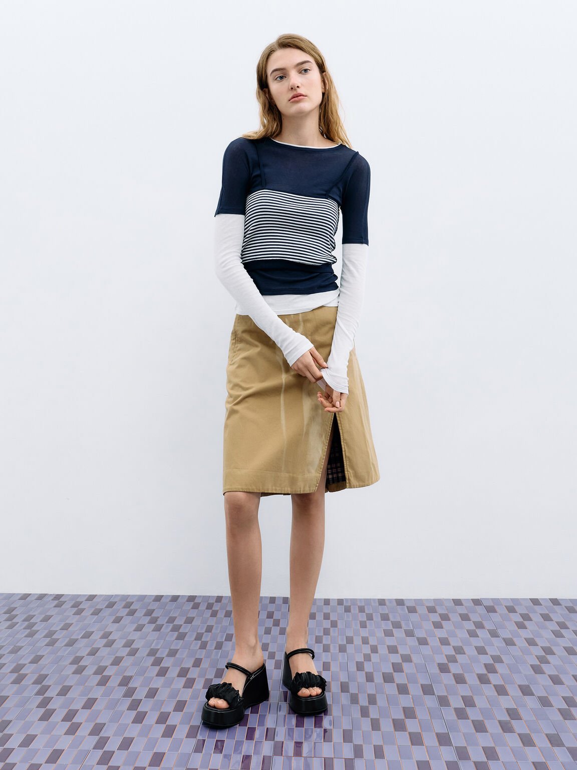 ルーシュドストラップ プラットフォームウェッジ, ブラックテクスチャード, hi-res