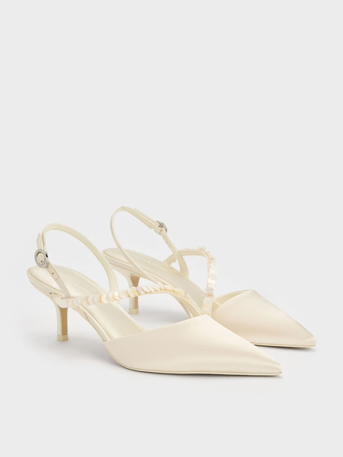 Briella ブリエラ スパンコール スリングバックパンプス, クリーム, hi-res