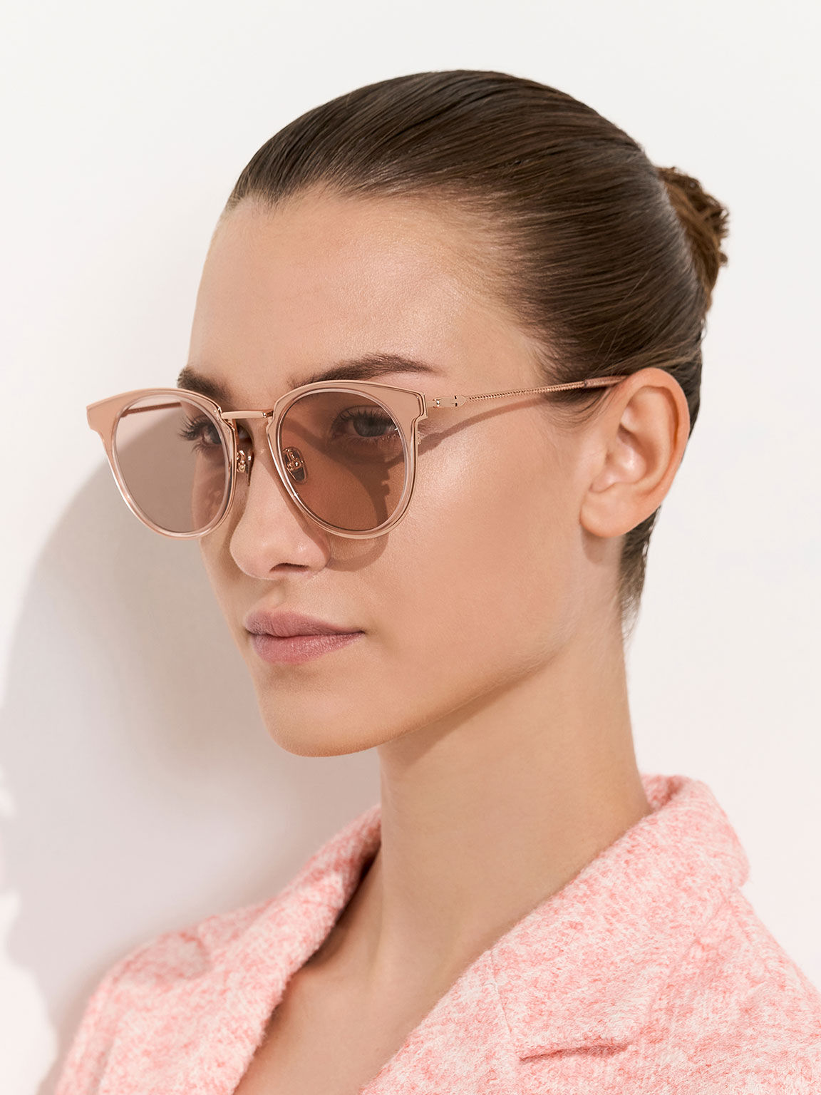 オーバル アセテートサングラス, ピンク, hi-res