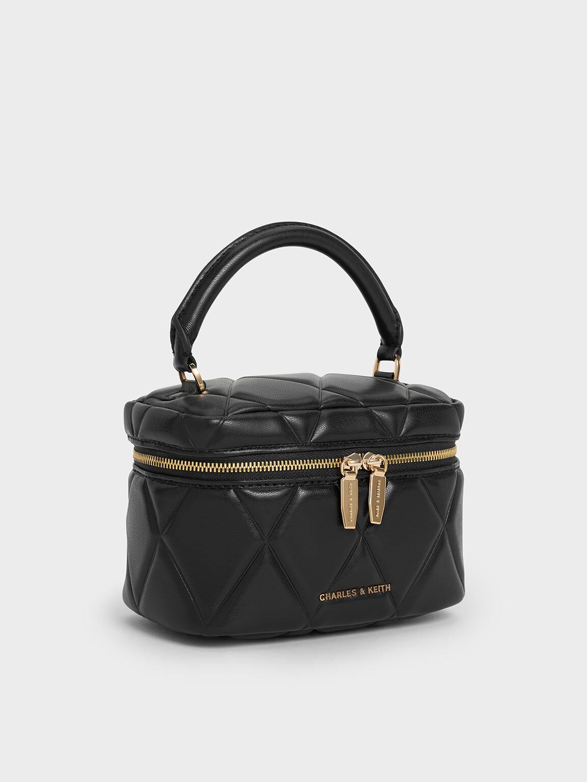 Arwen アルウェン&nbsp;キルトトップハンドルバニティバッグ, ブラック, hi-res