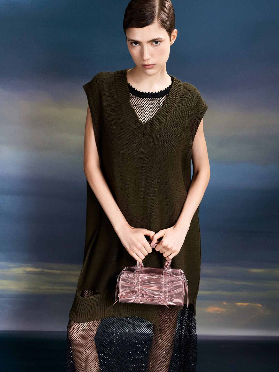 Kadee ケーディー メタリックルーシュドボウチャームボウリングバッグ, オーラピンク, hi-res