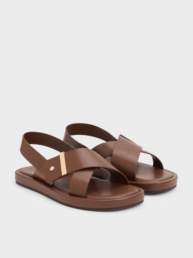 Audra オードラ クロスオーバーストラップ スリングバックサンダル, ダークブラウン, hi-res