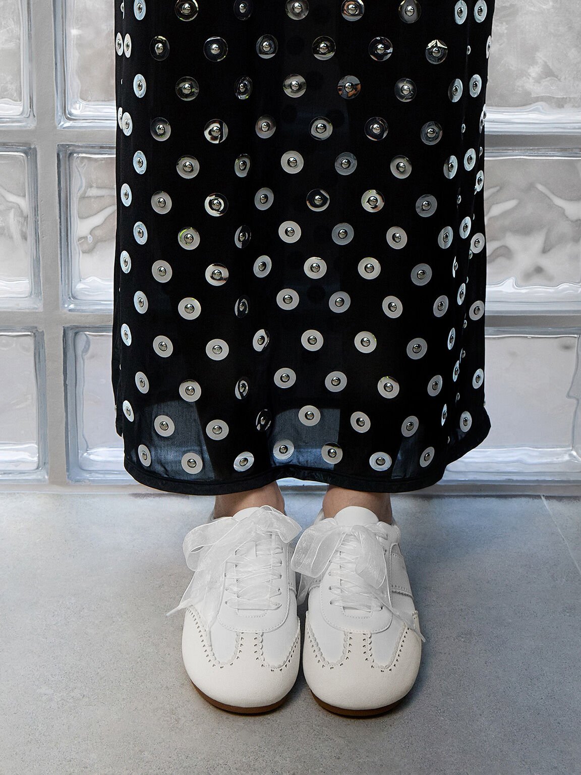 ハート シアーレーススニーカー, ホワイト, hi-res