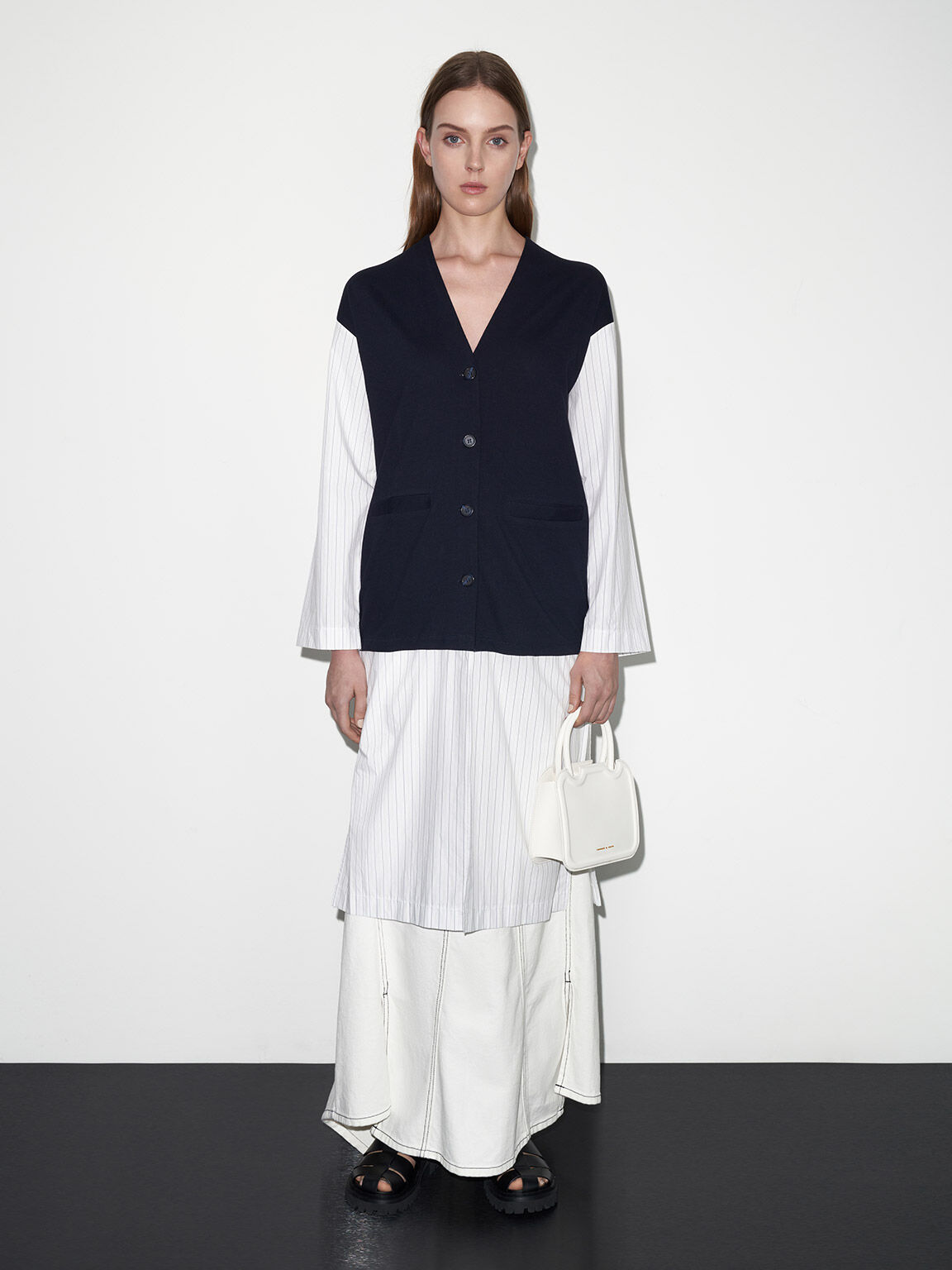 Perline ペルリーネ ダブルハンドルスカルプチュアトートバッグ, ホワイト, hi-res