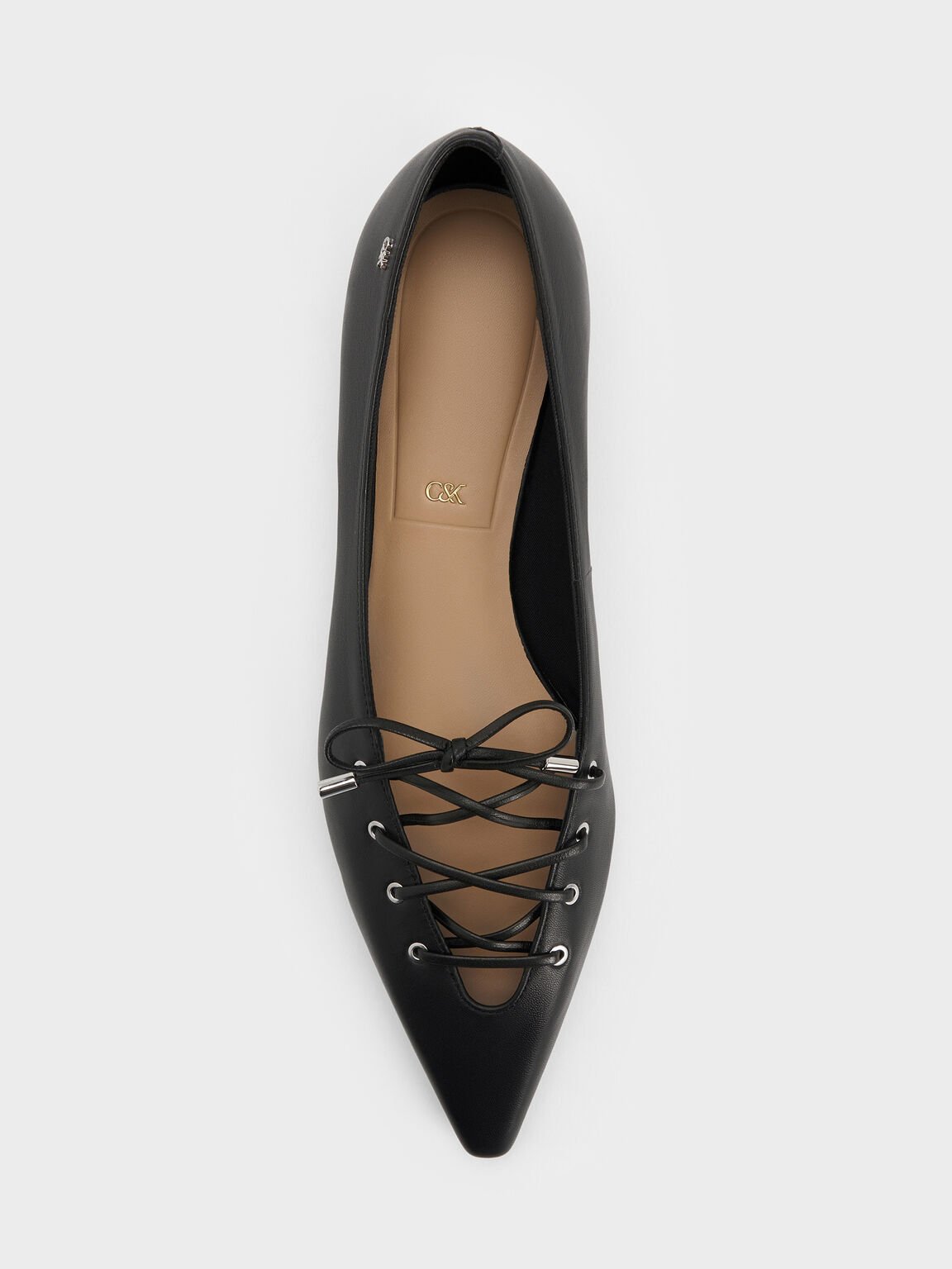 Jianna ジェンナ レザーレースタイ フラット, ブラック, hi-res