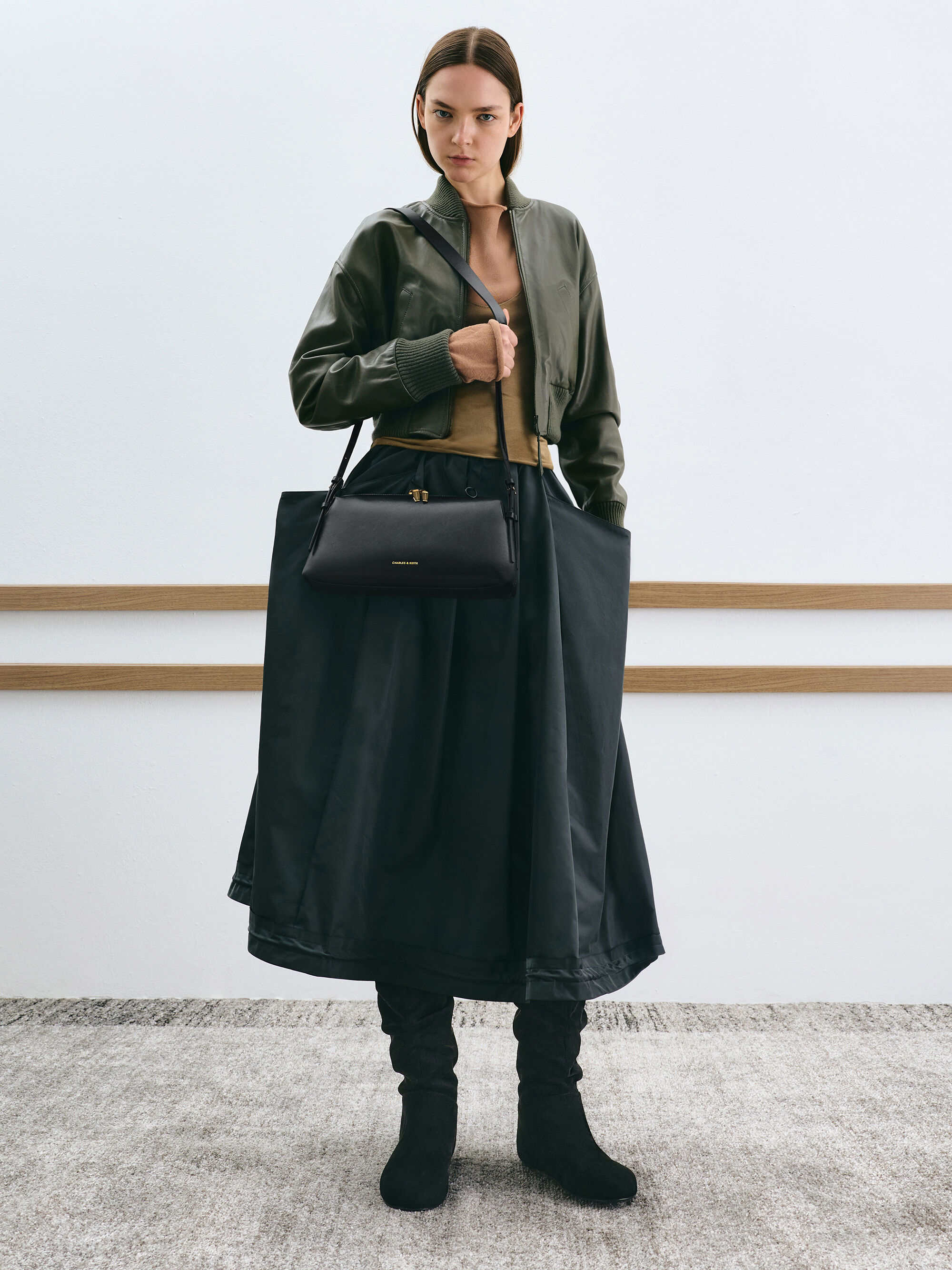 Deyna デイナ メタリックアクセント ダブルストラップショルダーバッグ