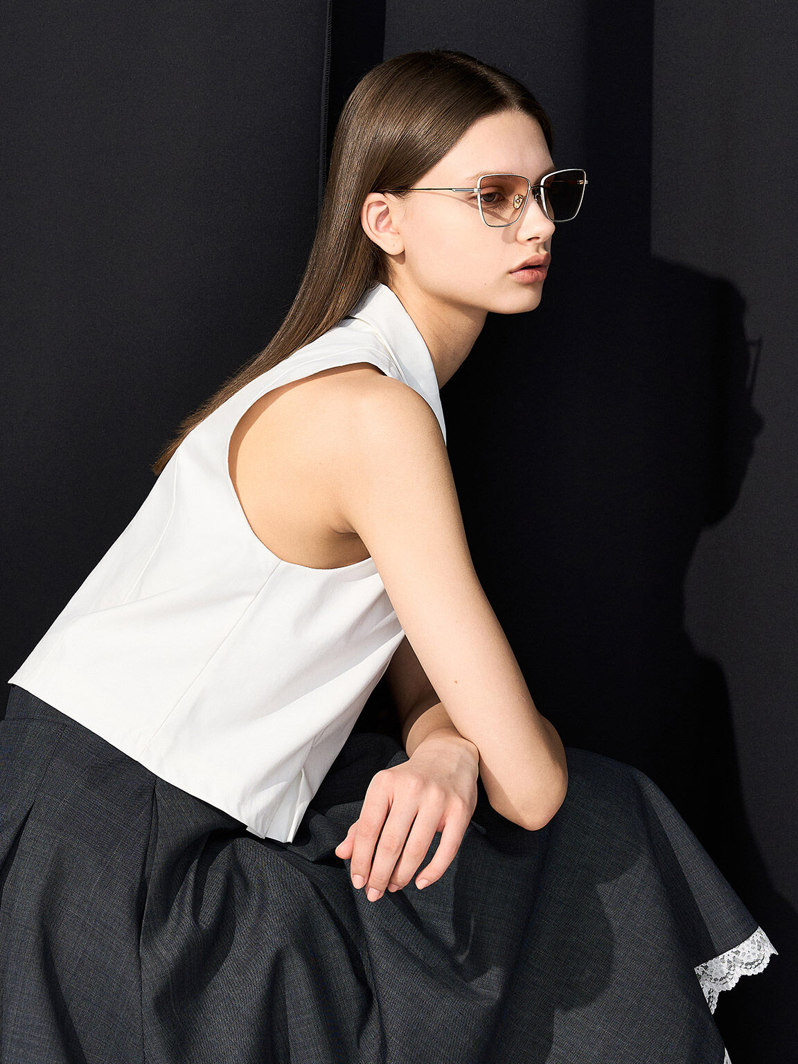 メタリックリム スクエアサングラス, クリーム, hi-res