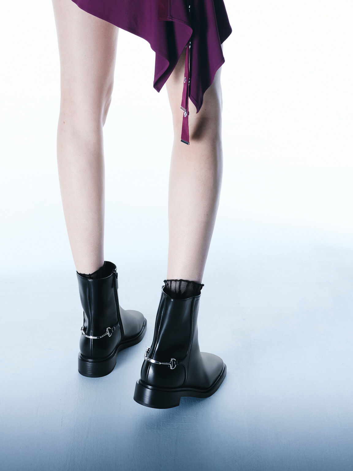 Erinna エリンナ メタリックアクセントアンクルブーツ, ブラック, hi-res