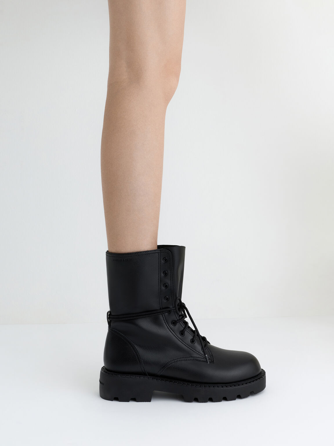 レースアップ サイドジップカーフブーツ, ブラック, hi-res