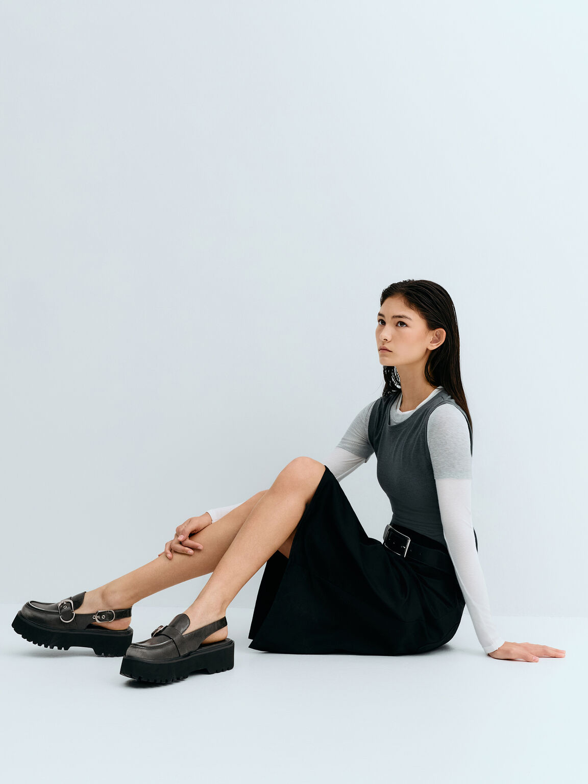 Eliot エリオット プラットフォーム スリングバックローファー, グレー, hi-res