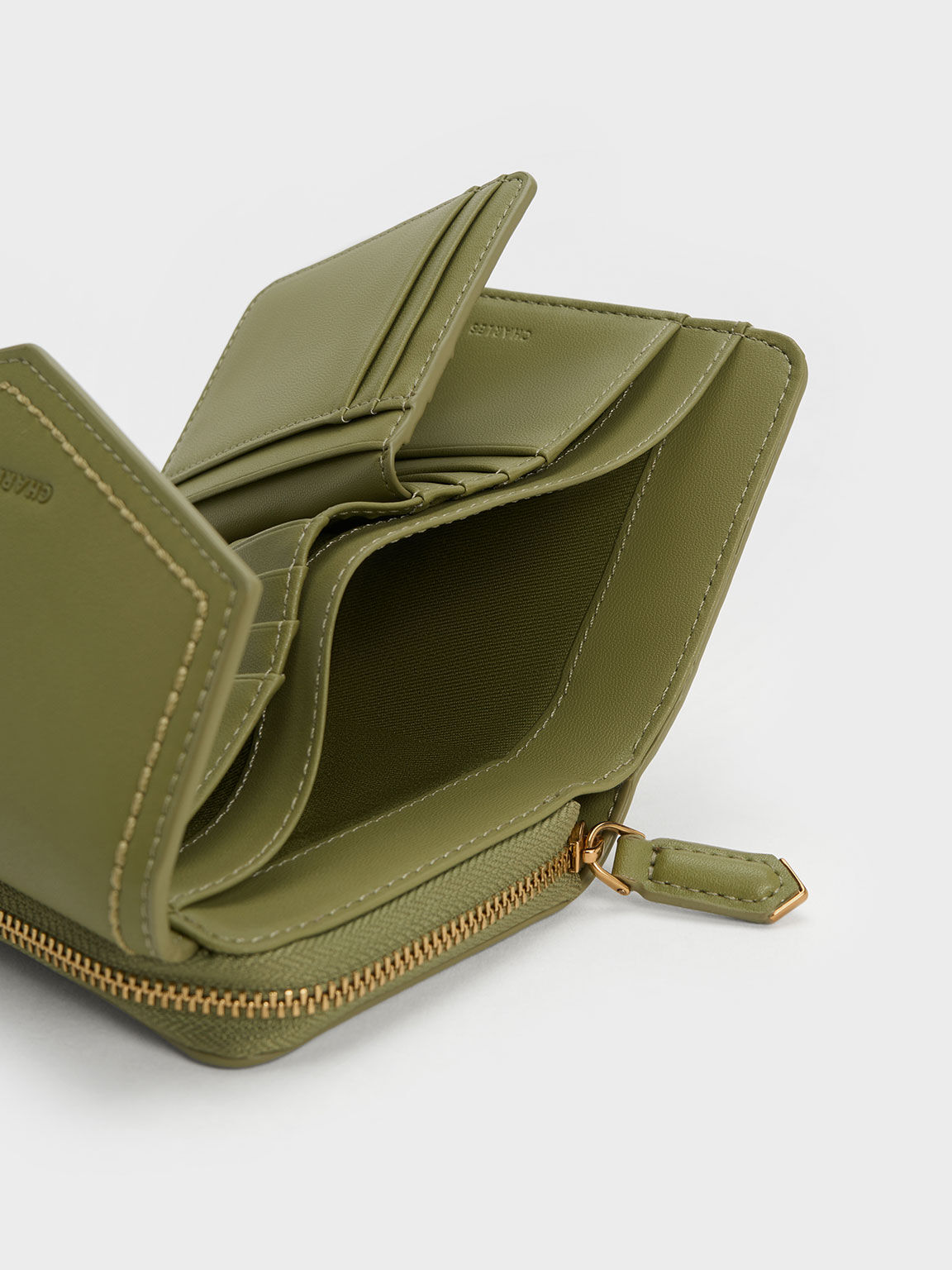 ステッチトリム エンベロープウォレット, オリーブ, hi-res