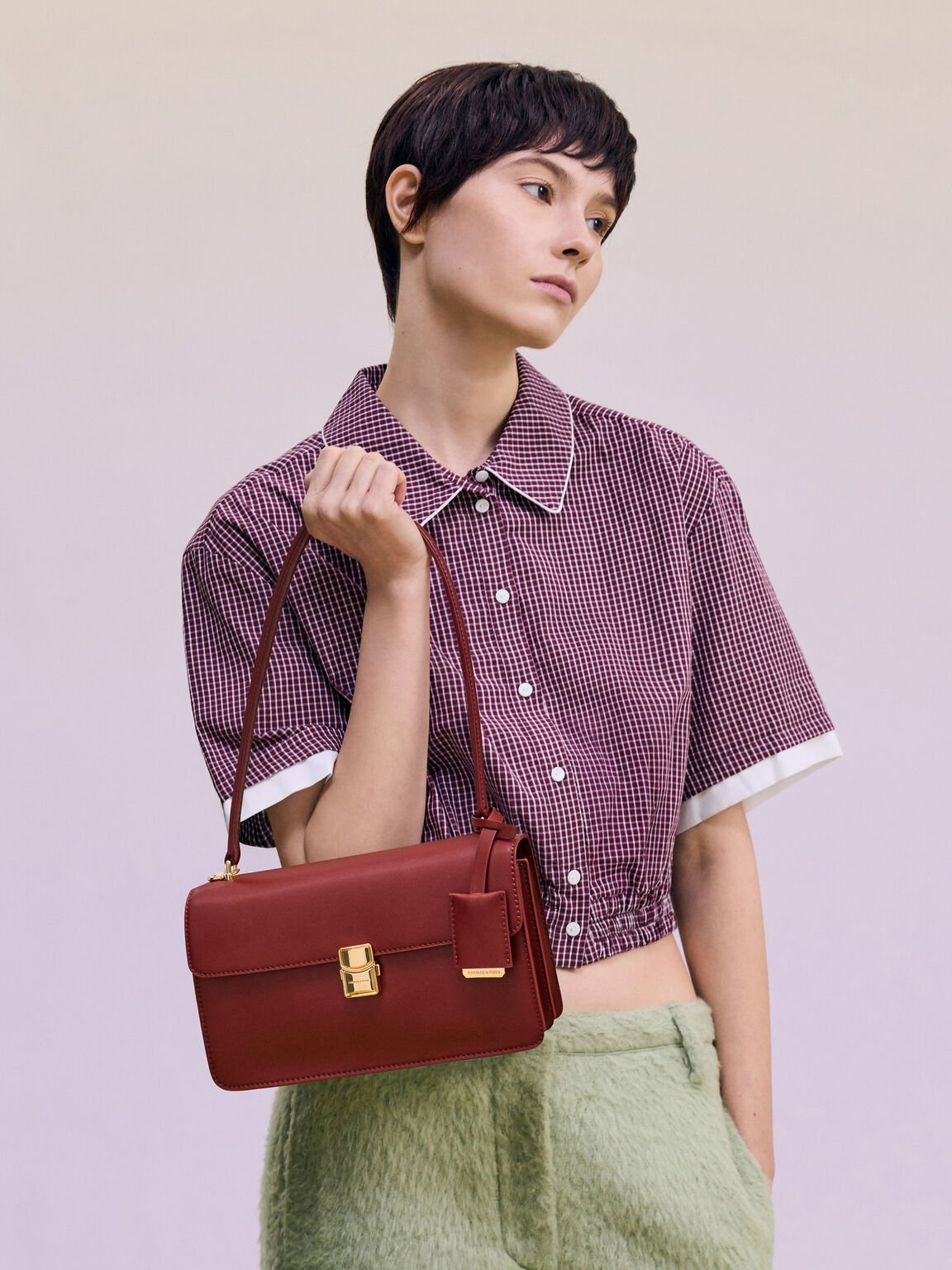 Acelynn エイスリン ロープチェーンショルダーバッグ, バーガンディ, hi-res