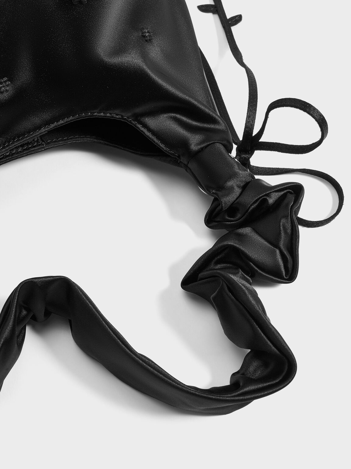 Mabel メイベル サテンフローラルヴァイン ホーボーバッグ, ノワール, hi-res