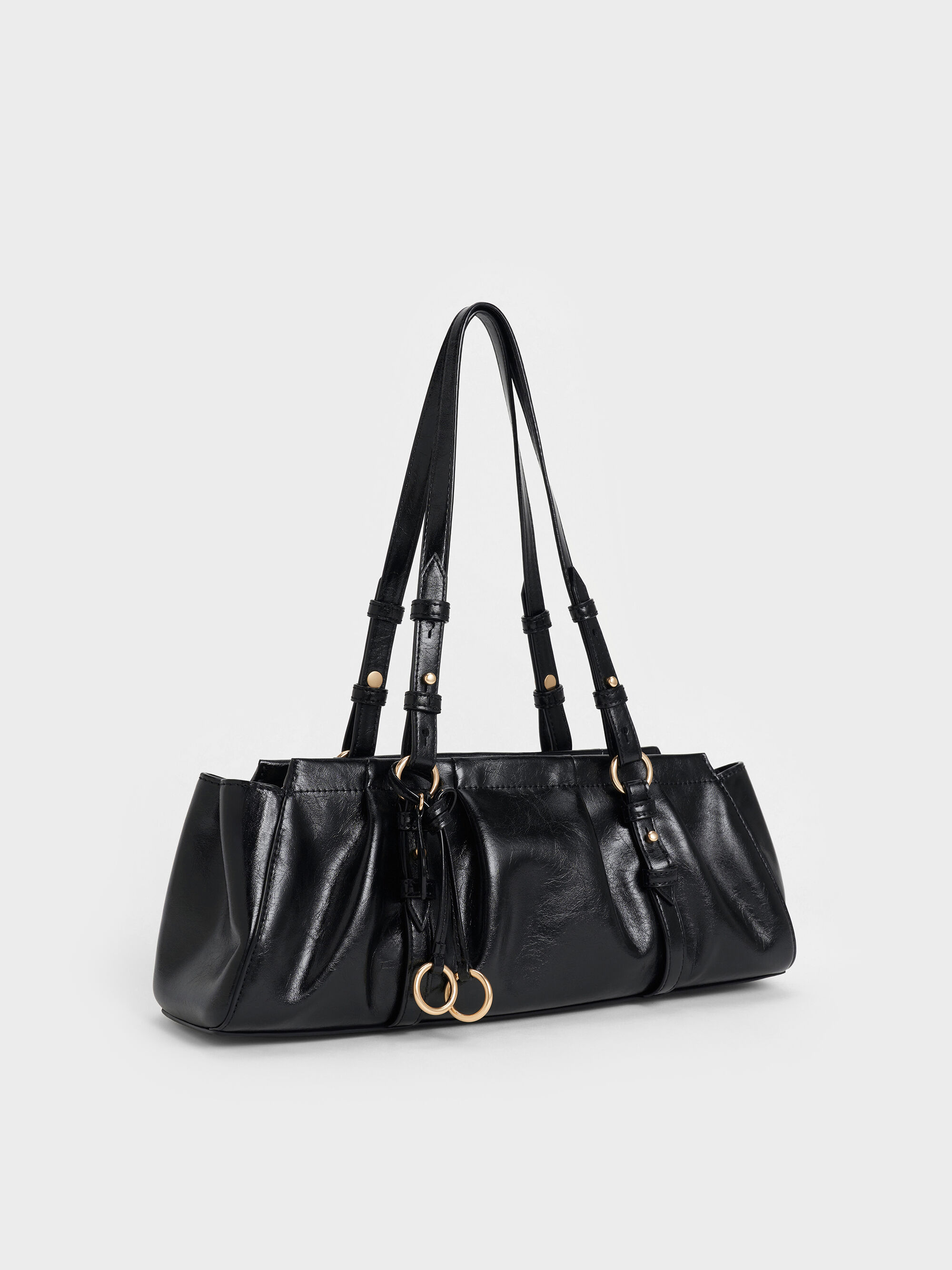 新品Charles&keith ブラックレザ− バッグ(レディース) - ブラック | CHARLES & KEITH (チャールズ