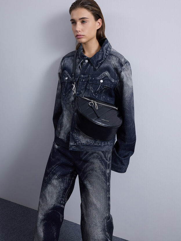 Philomena フィロメナ ハーフムーンクロスボディバッグ, ノワール, hi-res