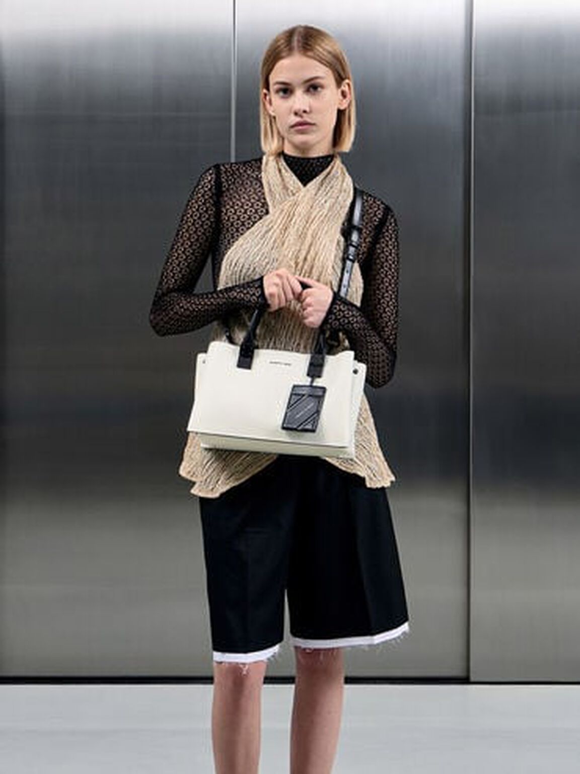 ダブルトップハンドル ストラクチャードバッグ, ホワイト, hi-res