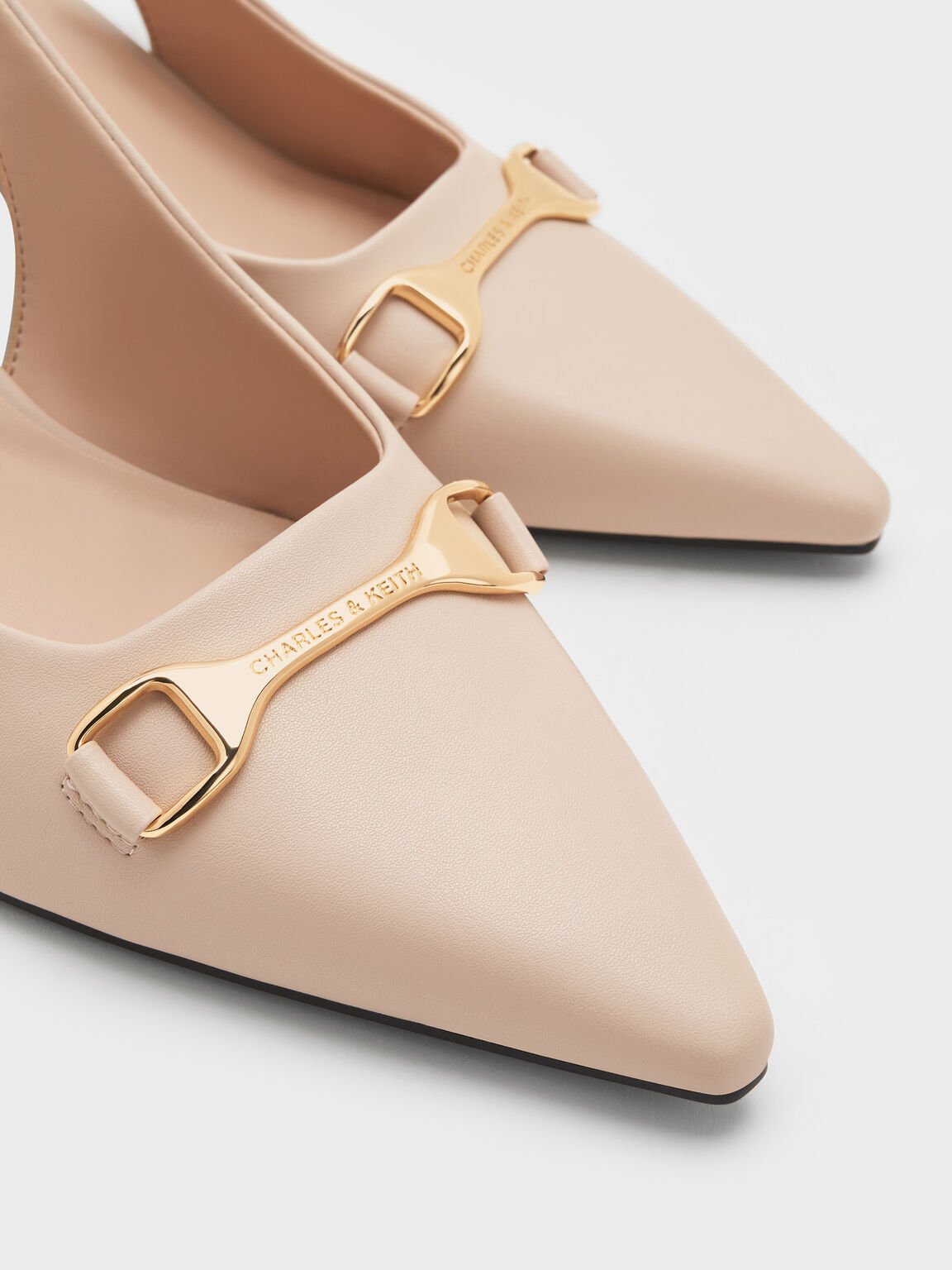 ホースビット ポインテッドトゥスリングバックパンプス, ヌード, hi-res