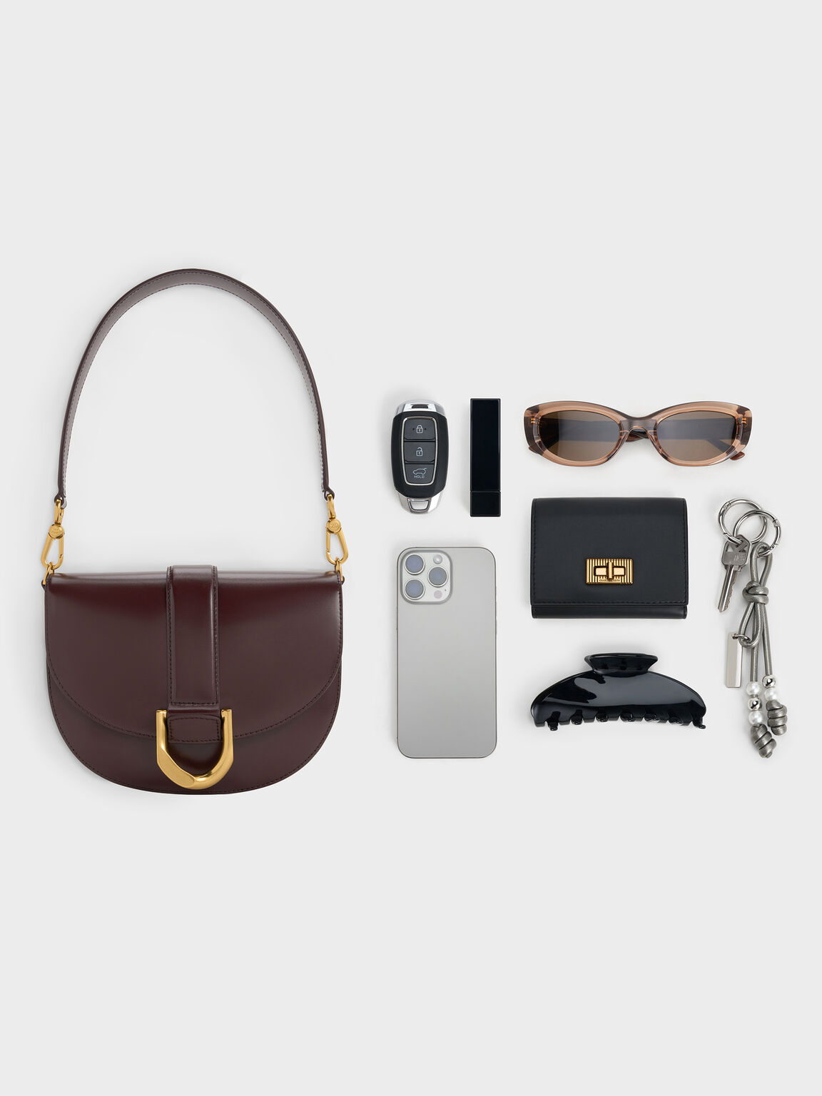 Gabine ガビーヌ レザーサドルバッグ, プラム, hi-res