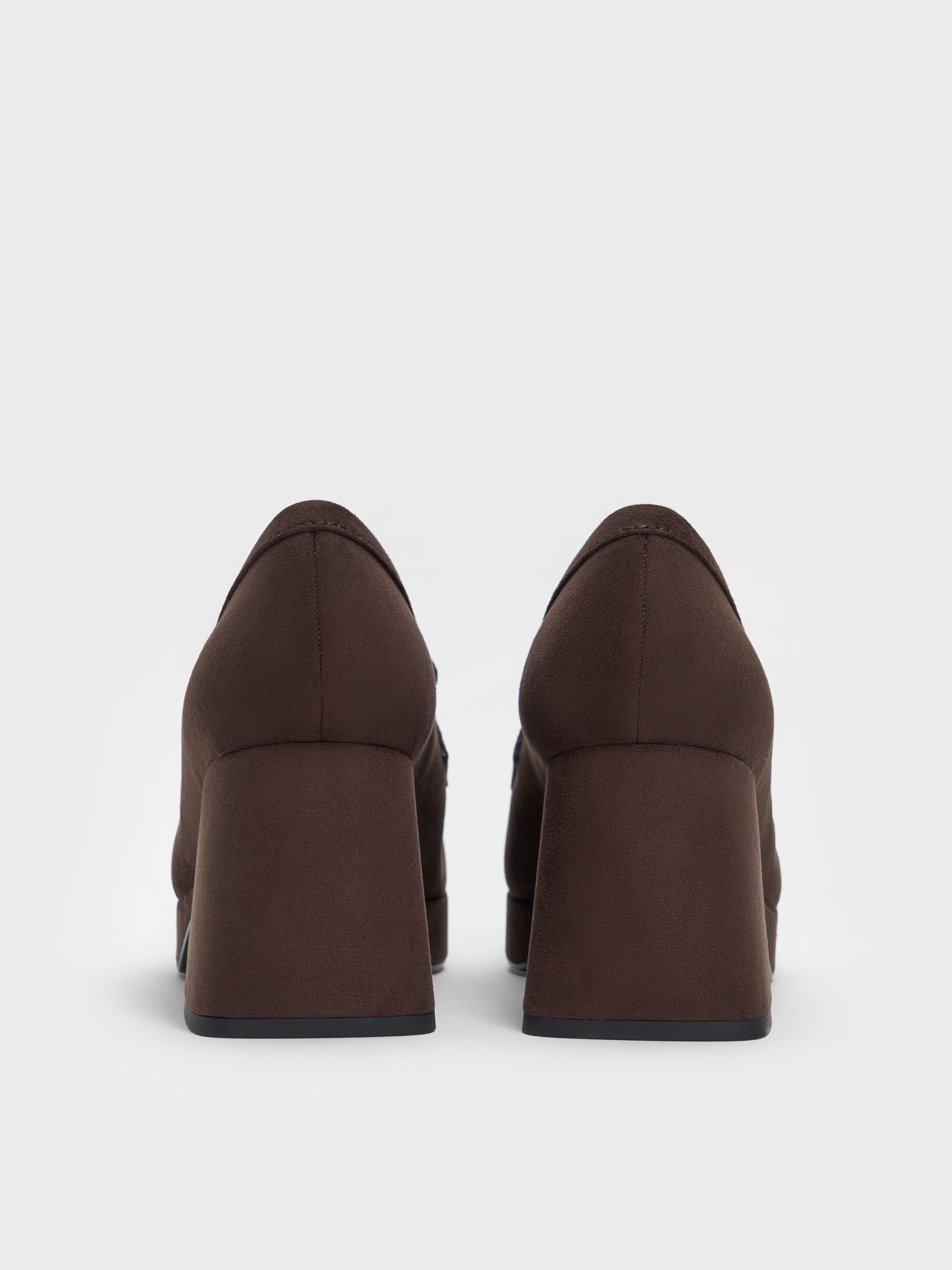 プラットフォーム ブロックヒールローファーパンプス - ダークブラウン