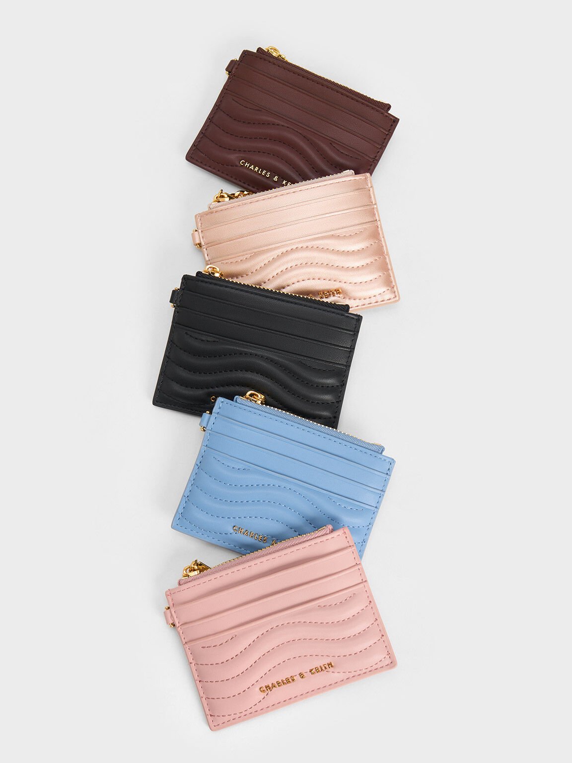 Aubrielle オブリエル ステッチトリムジップカードホルダー, ダークチョコレート, hi-res