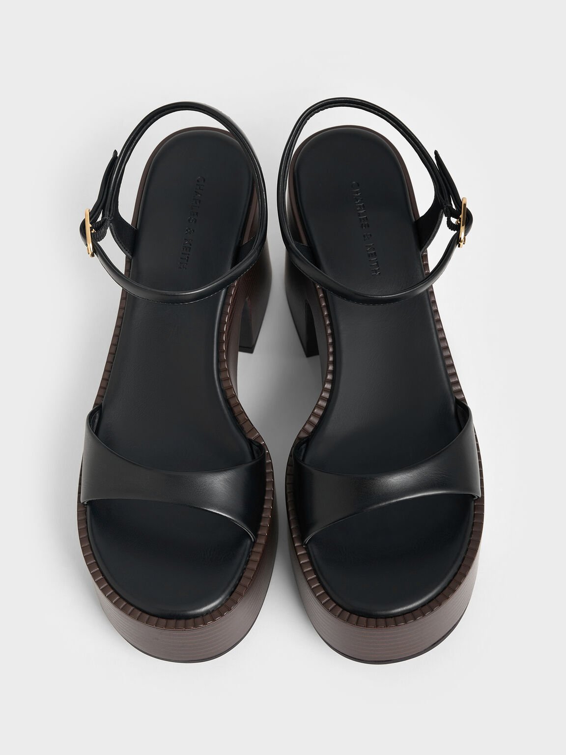 アンクルストラップ プラットフォームサンダル, ブラック, hi-res