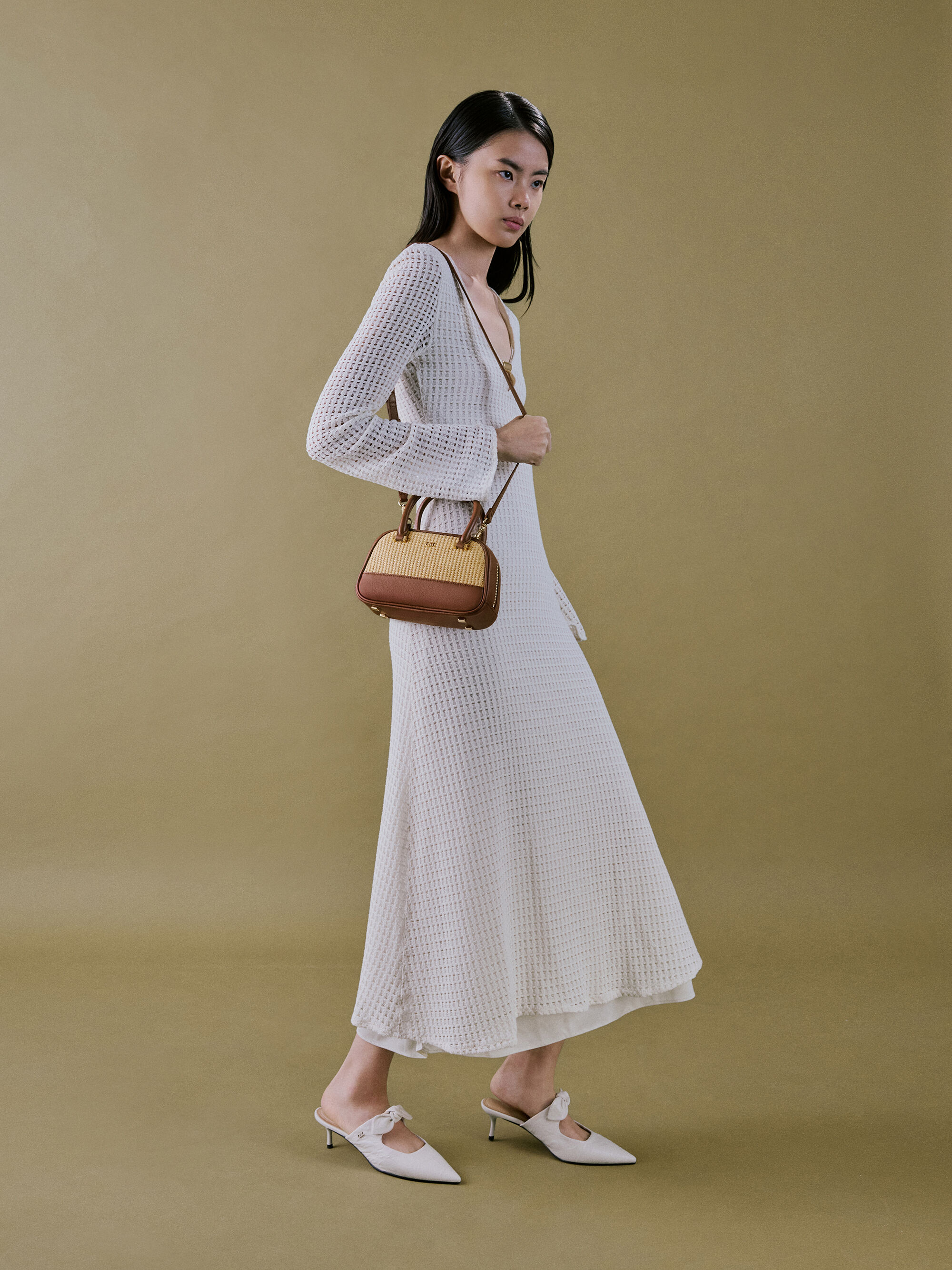 ラフィア&レザー トップハンドルバッグ - Neutral Raffia ラフィア&レザー トップハンドルバッグ - Neutral Raffia