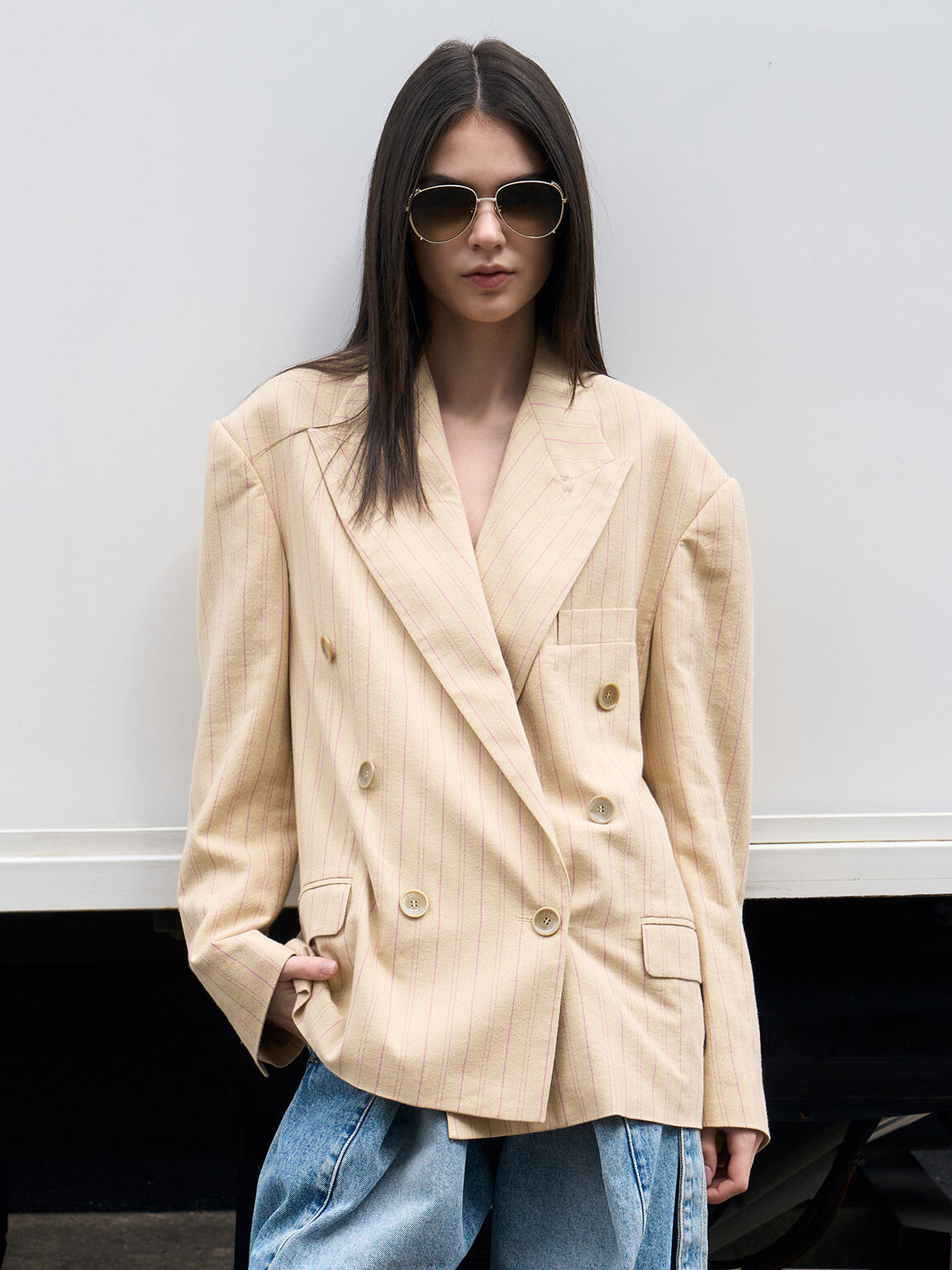 ジェムエンベリッシュド ワイヤーフレームアビエーターサングラス, ホワイト, hi-res