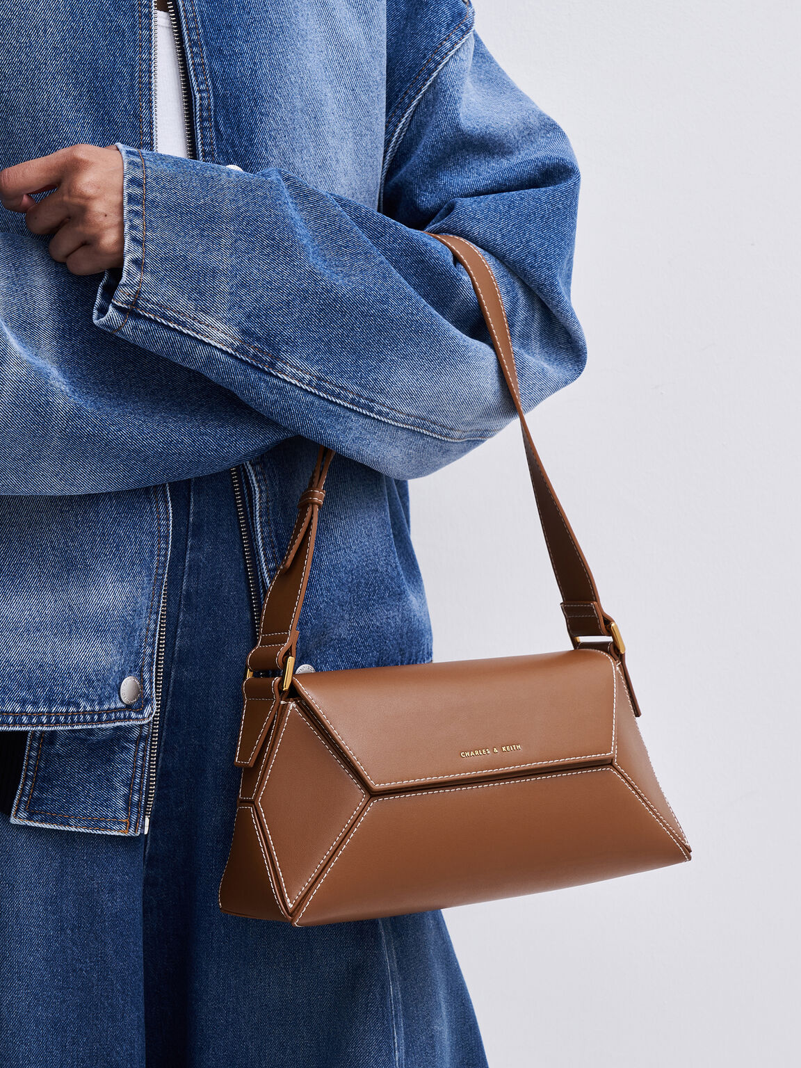 Nasrin ナスリン ジオメトリックショルダーバッグ, チョコレート, hi-res