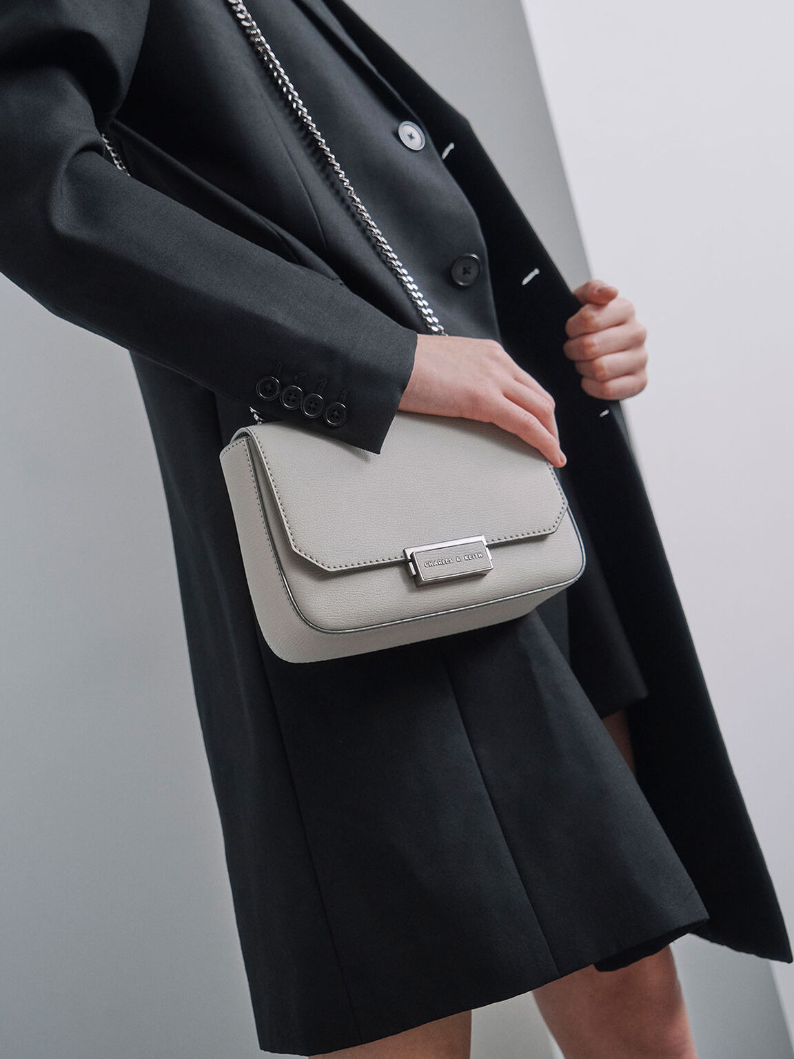 チェーンストラップ クロスボディバッグ, グレー, hi-res