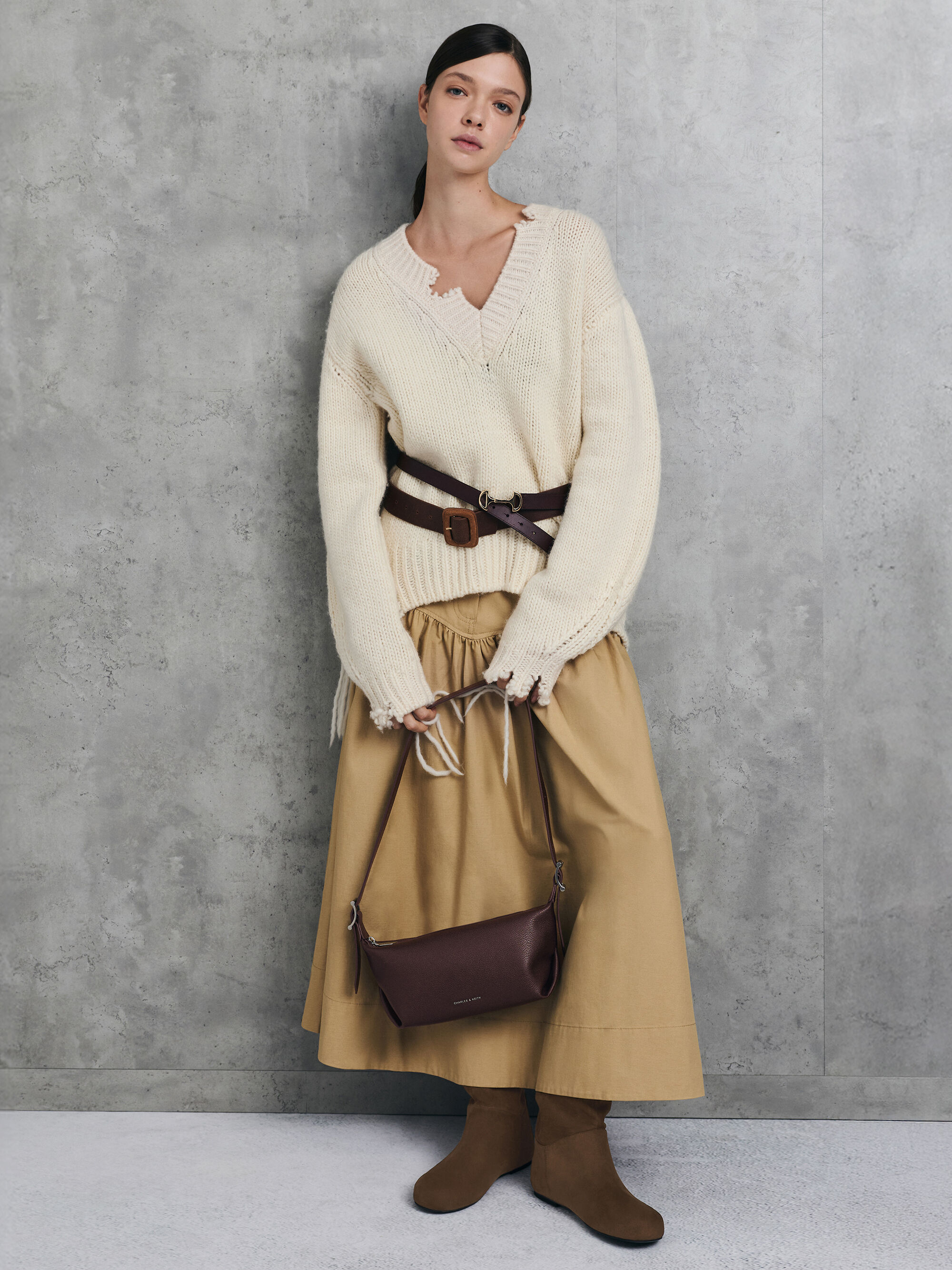 Zora ゾラ バックルストラップスラウチーショルダーバッグ - プラム