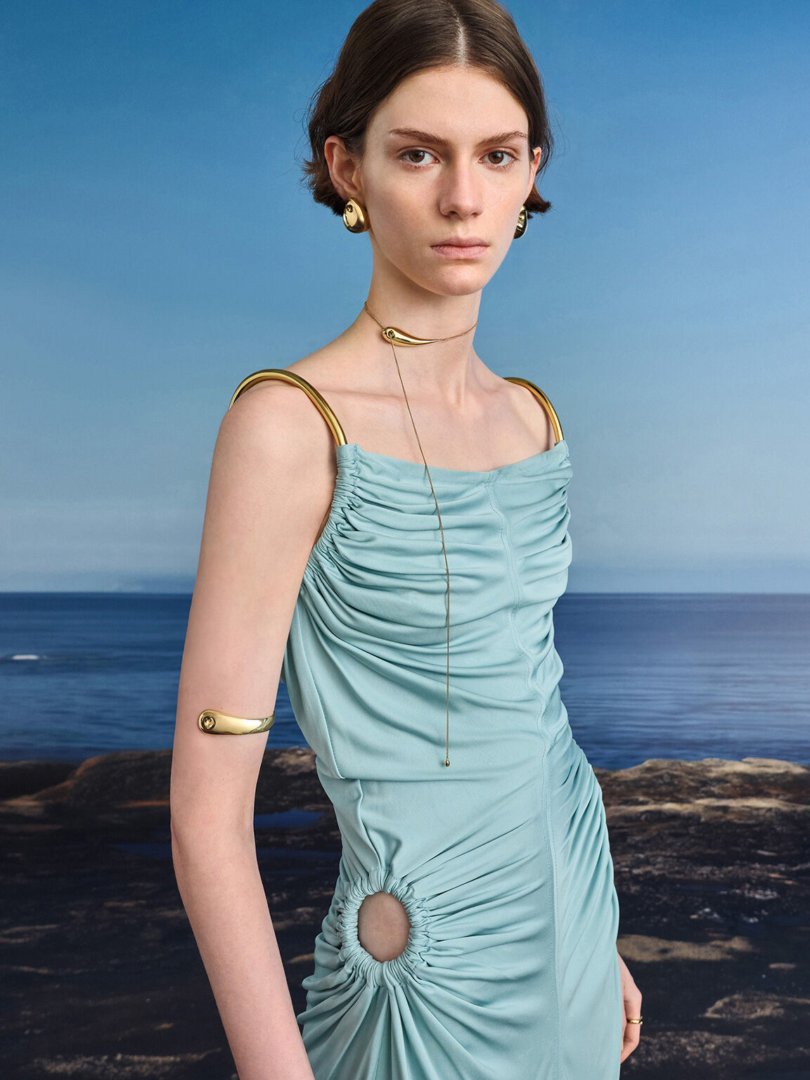 Eimear アイマー スカルプチュアアシメトリカルネックレス, ゴールド, hi-res