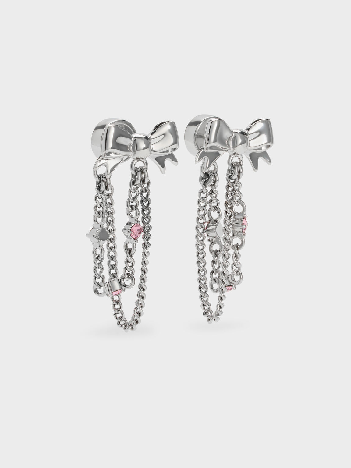 Paige ページ クリスタルチェーン ボウドロップピアス, ピンク, hi-res